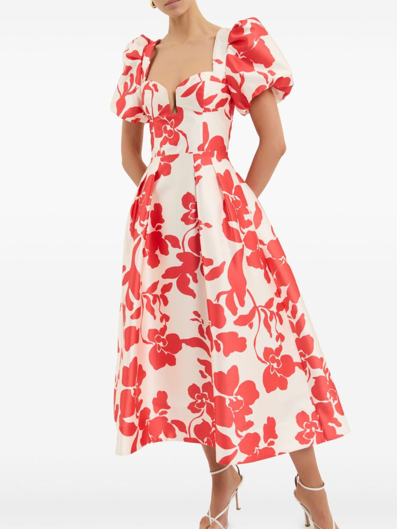 REBECCA VALLANCE Mayari midi puff-sleeve floral dress outlook