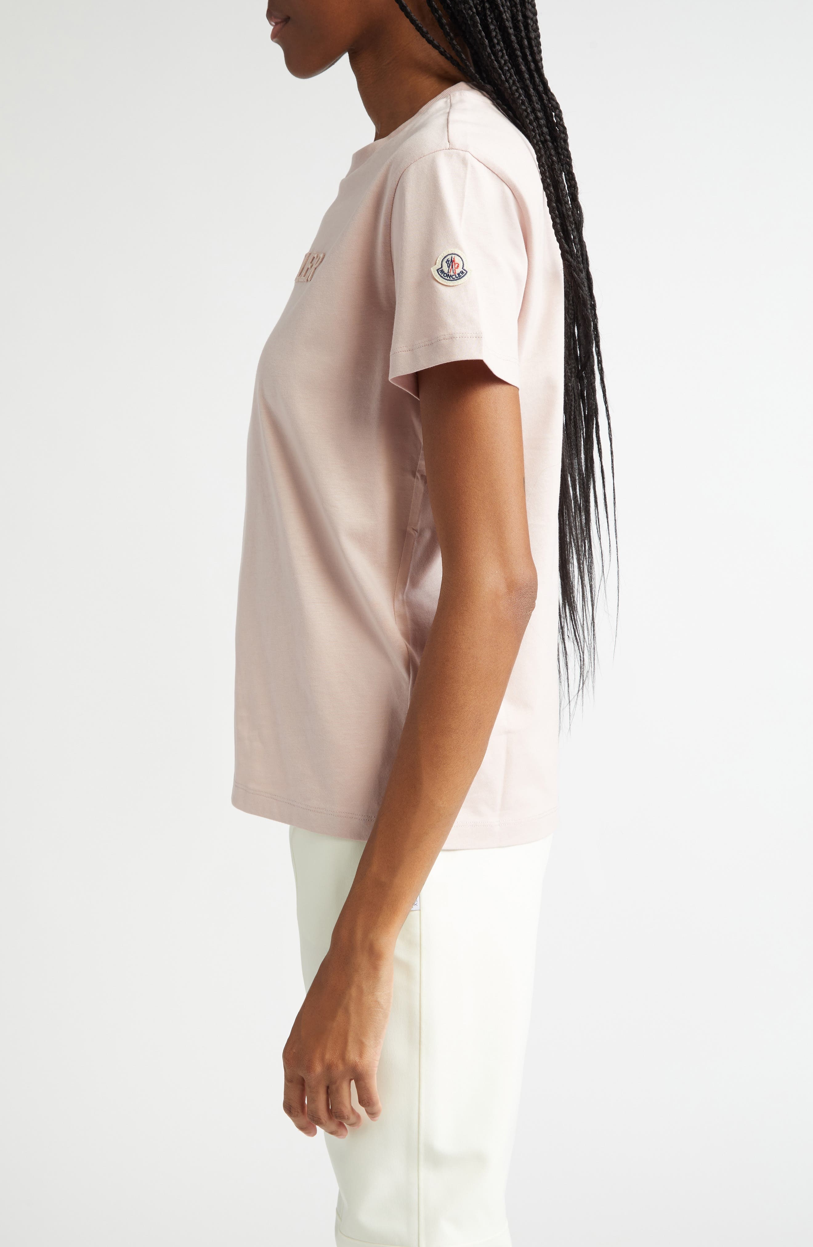 Moncler Logo Embroidered Cotton T-Shirt in Pink at Nordstrom - 3