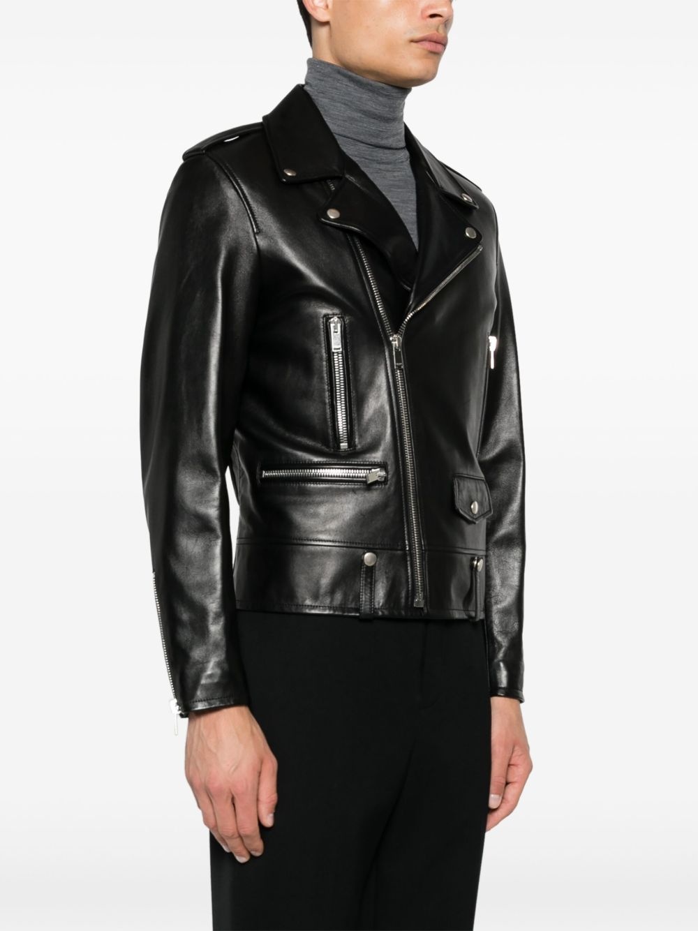 zipped biker jacket - 3