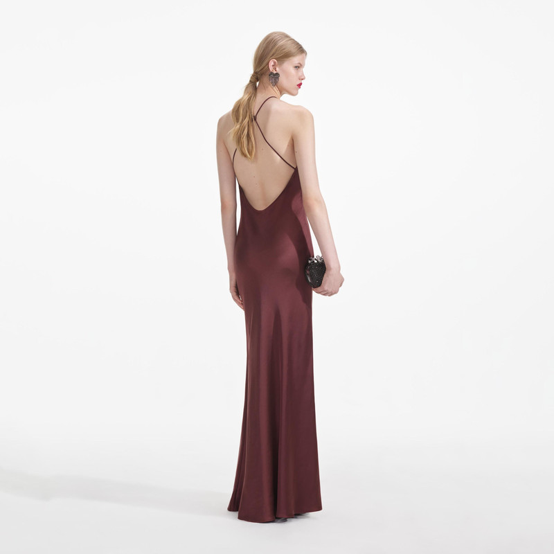 self-portrait Brown Satin Maxi Dress outlook
