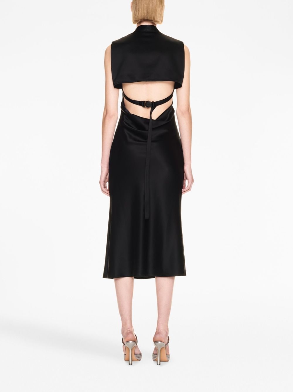 buckle-detail satin midi dress - 4
