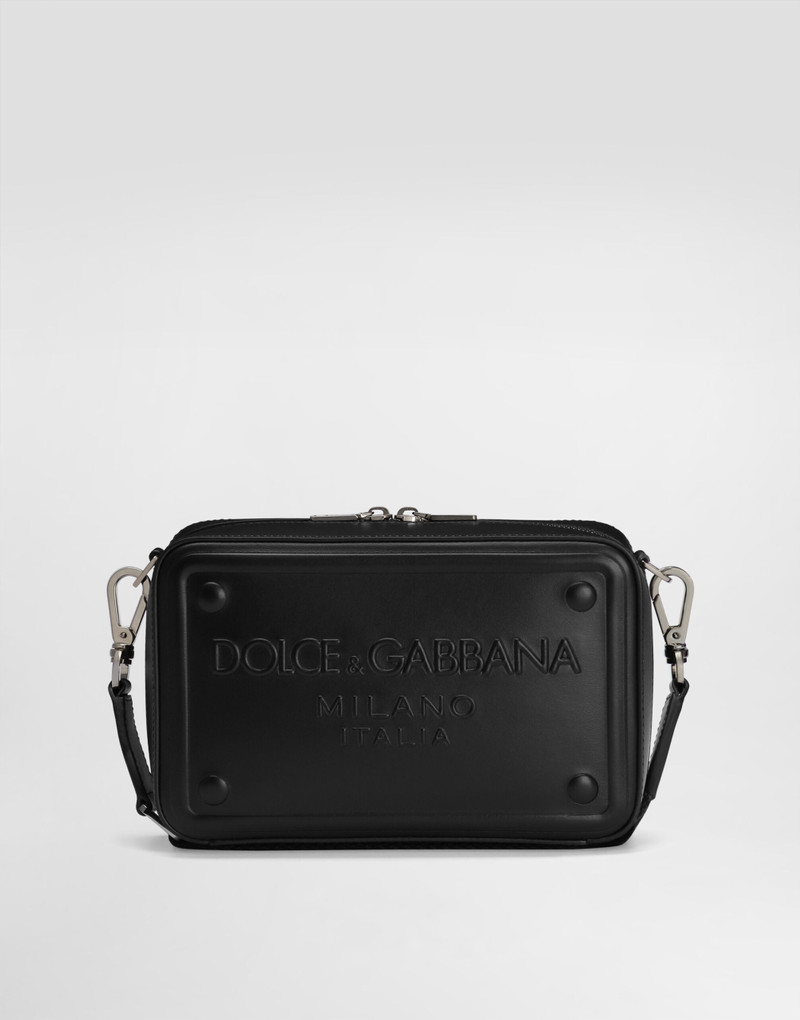 Calfskin crossbody bag with raised logo 1