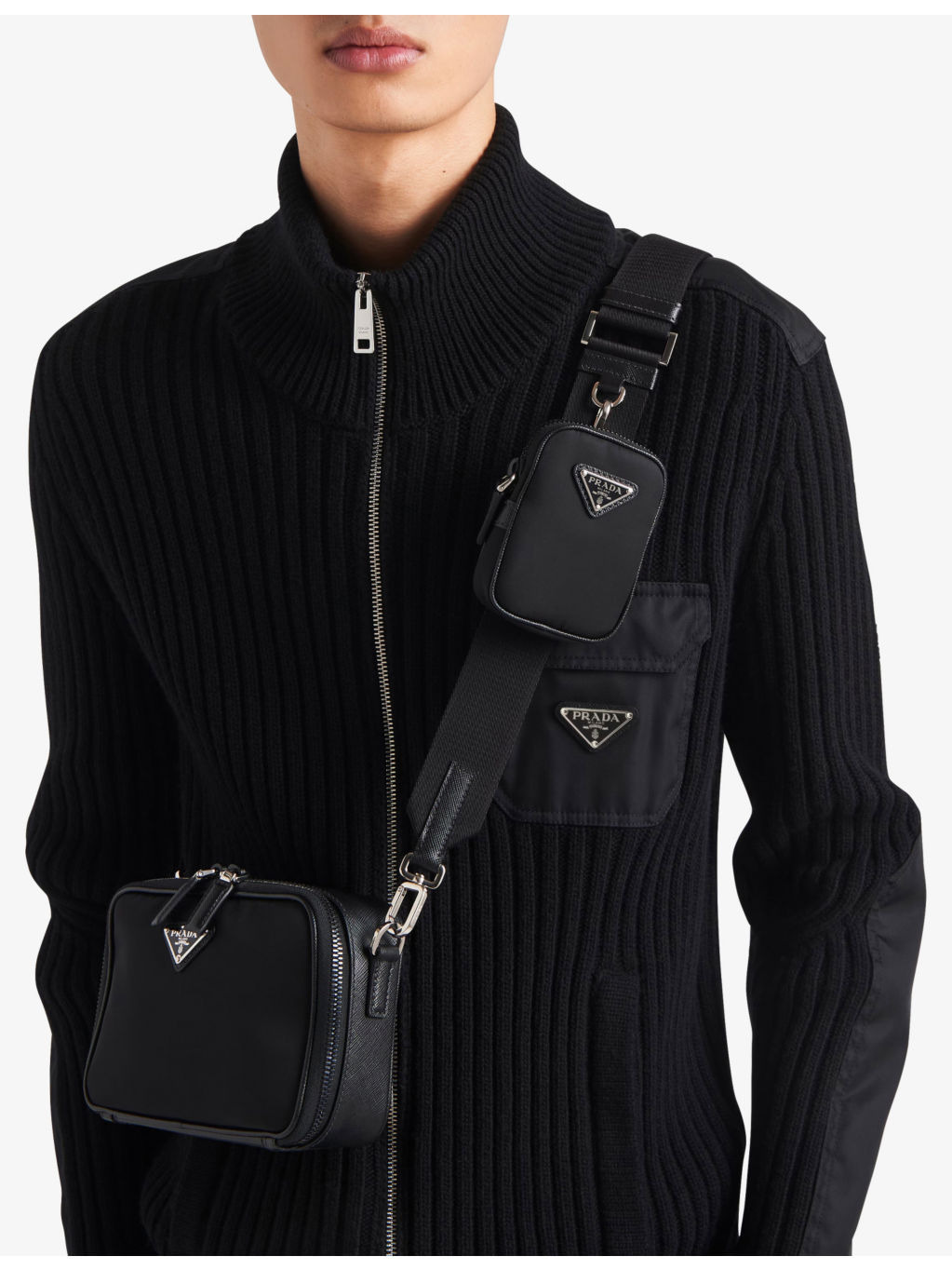 Brique leather and recycled-nylon shoulder bag - 2