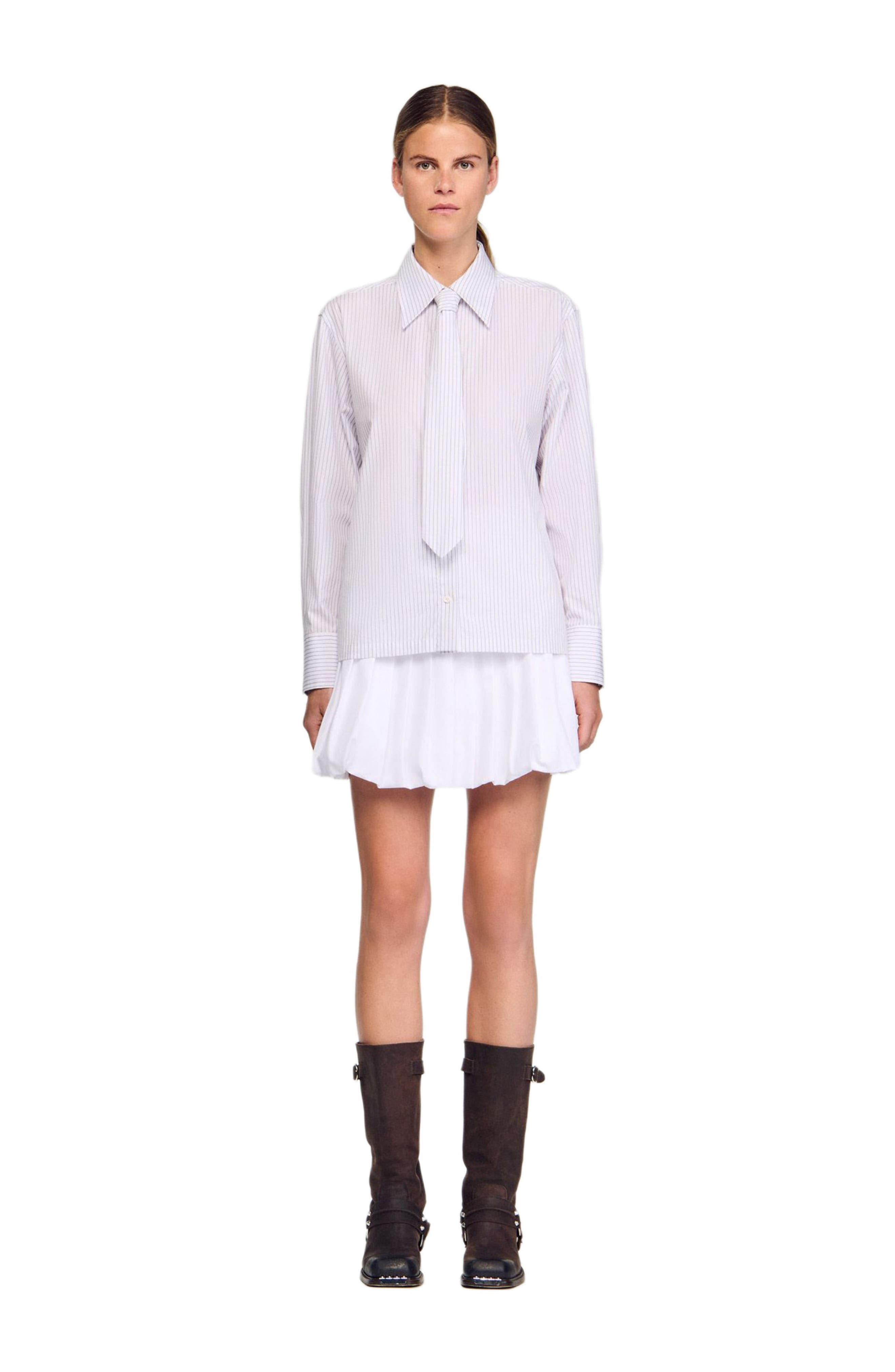 SANDRO Striped shirt with detachable tie in White /Red at Nordstrom - 2