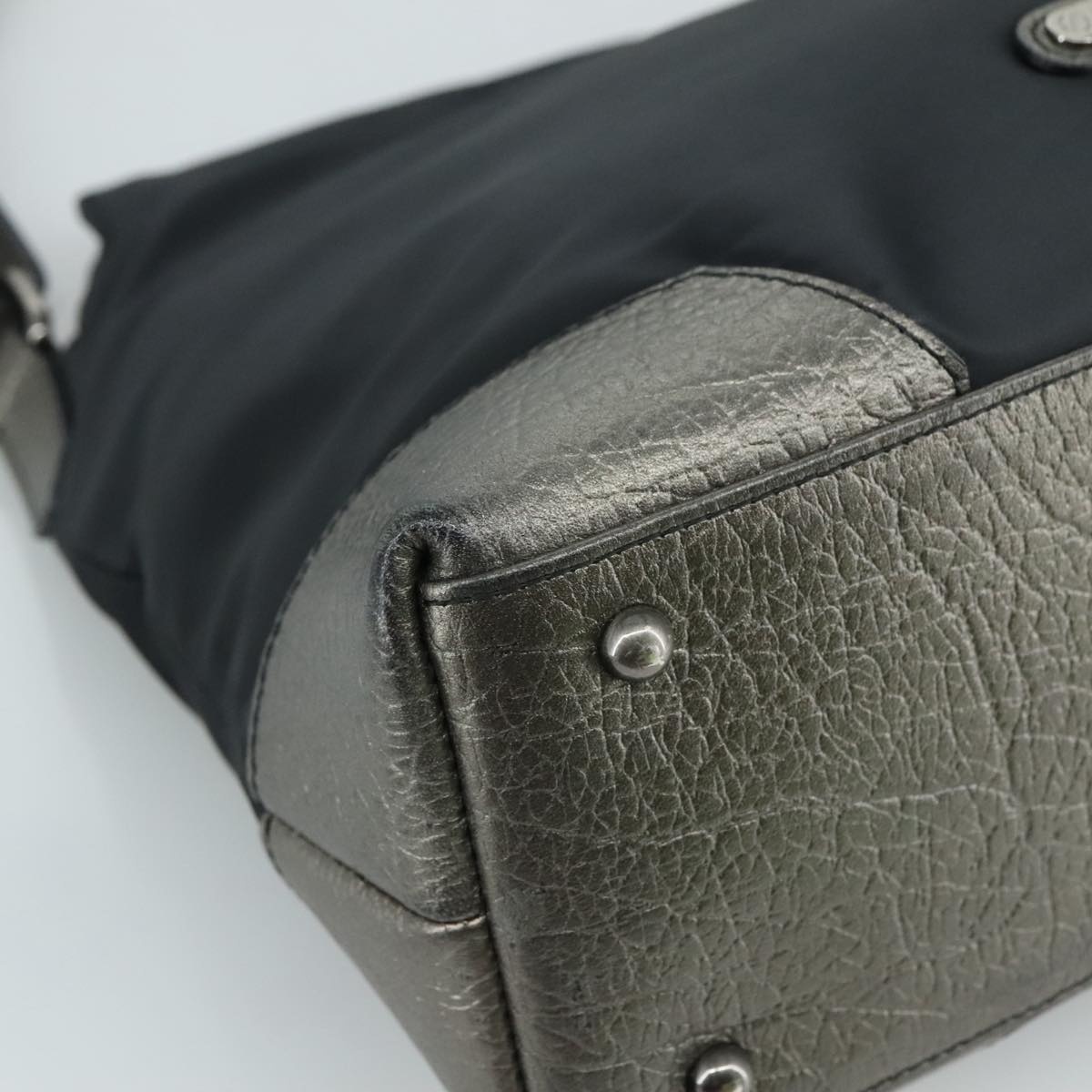Burberry Shoulder Bag Nylon Leather Black Silver - 11