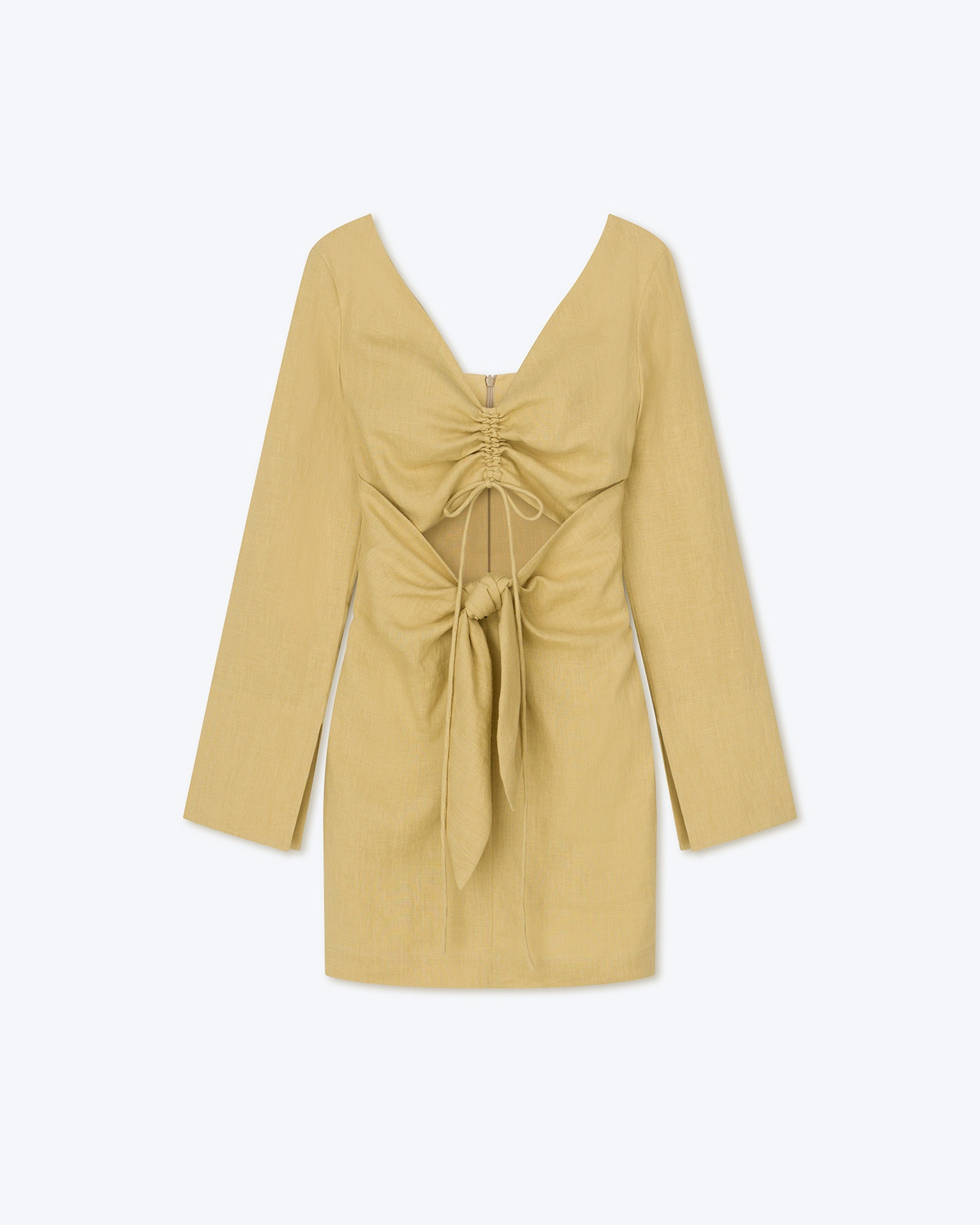 GILIA - Ruched linen dress - Oat - 1
