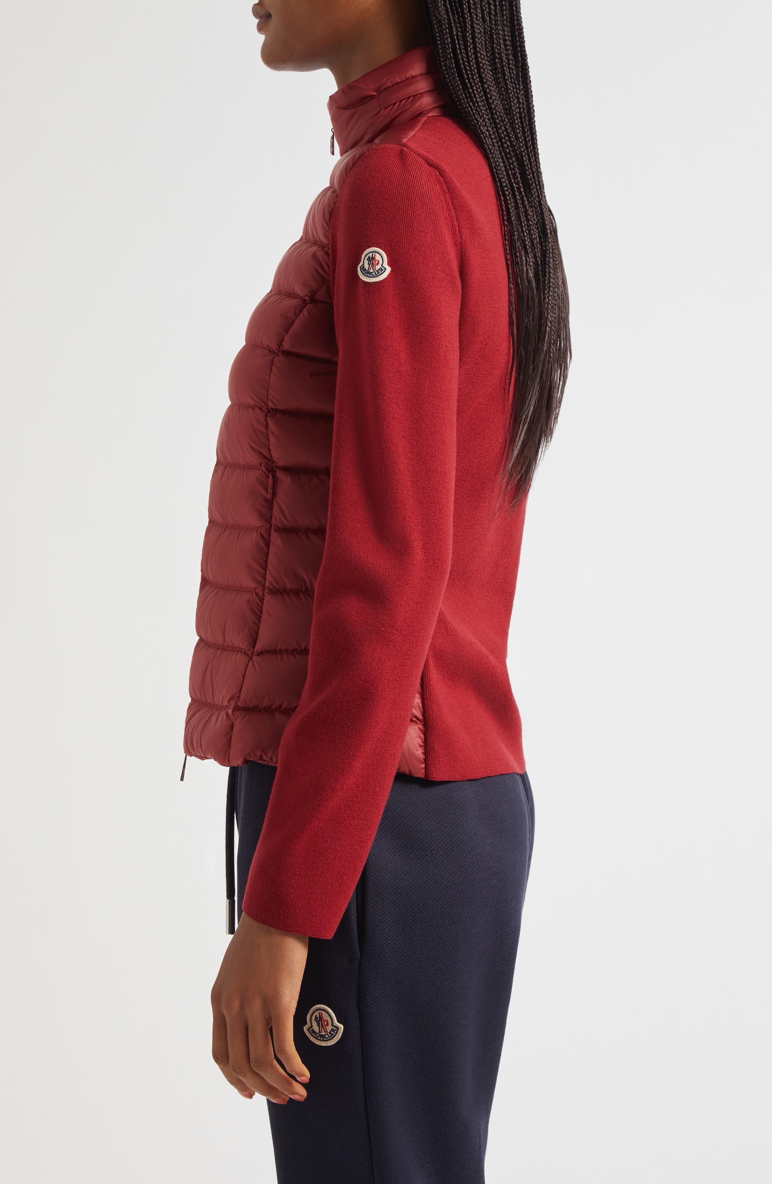 Moncler Virgin Wool-Blend Knit & Down Cardigan in Red Auburn at Nordstrom - 3