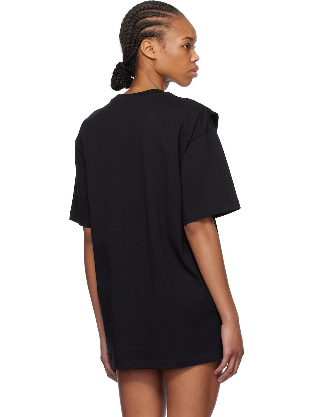 Black Satin Band Rhinestone Embroidery T-shirt - 3