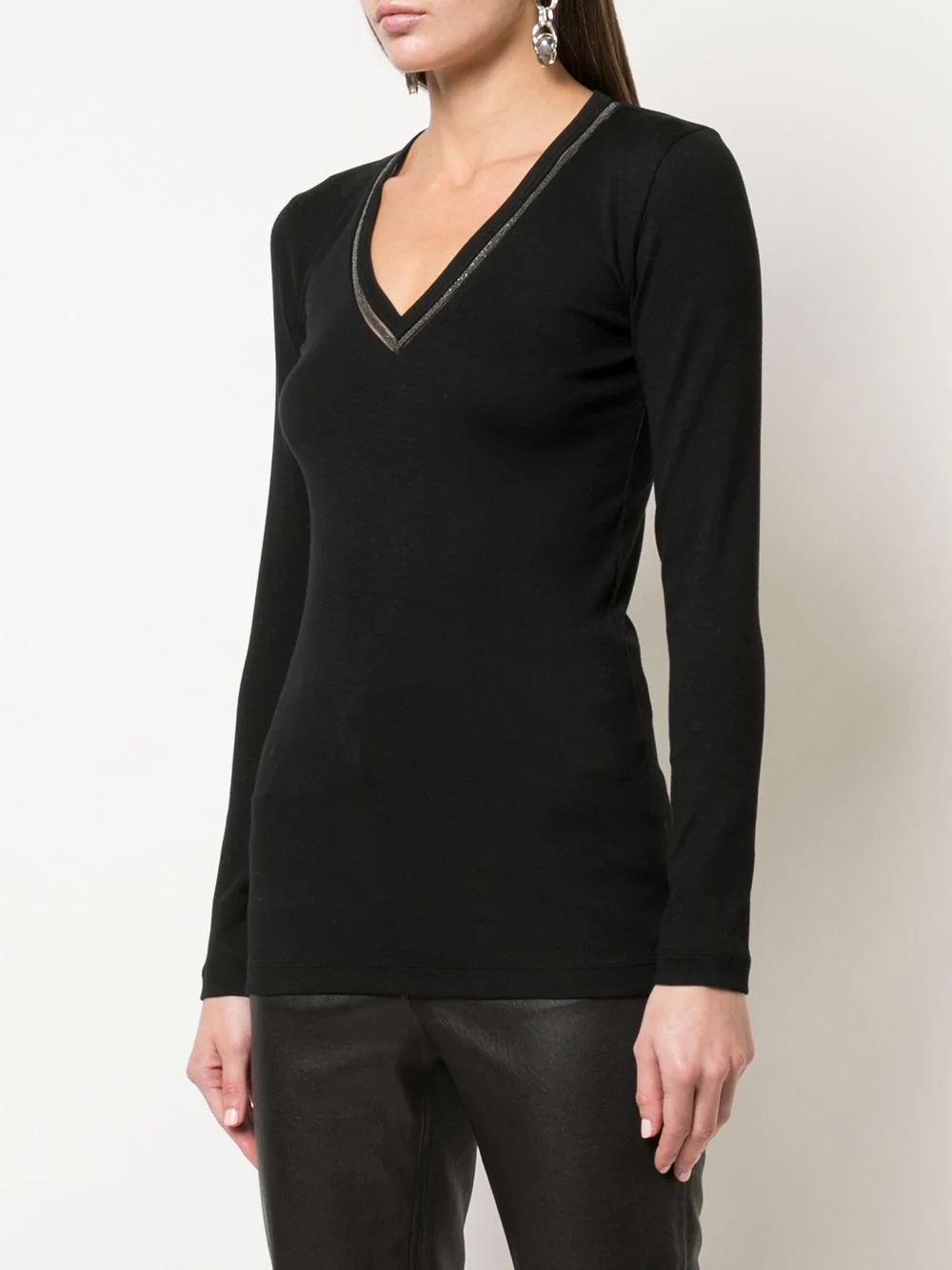 beaded-neckline long sleeved top - 3