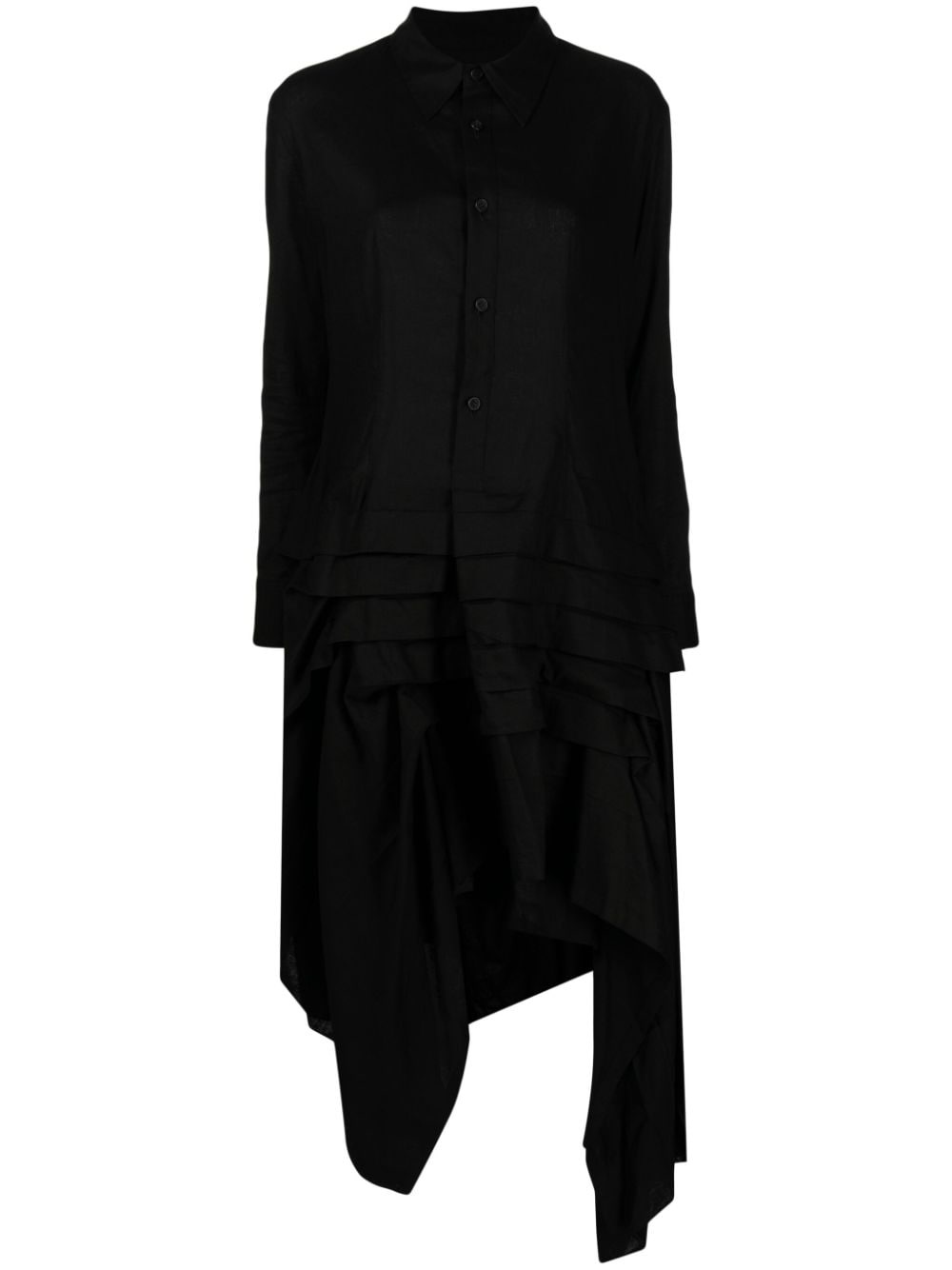 asymmetric ruffled midi shirtdress - 1