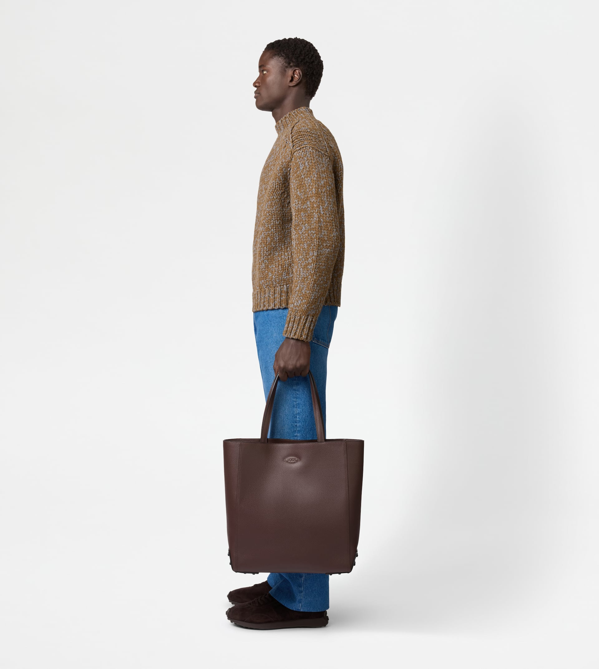 TOTE SHOPPING BAG IN LEATHER MEDIUM - BROWN - 9