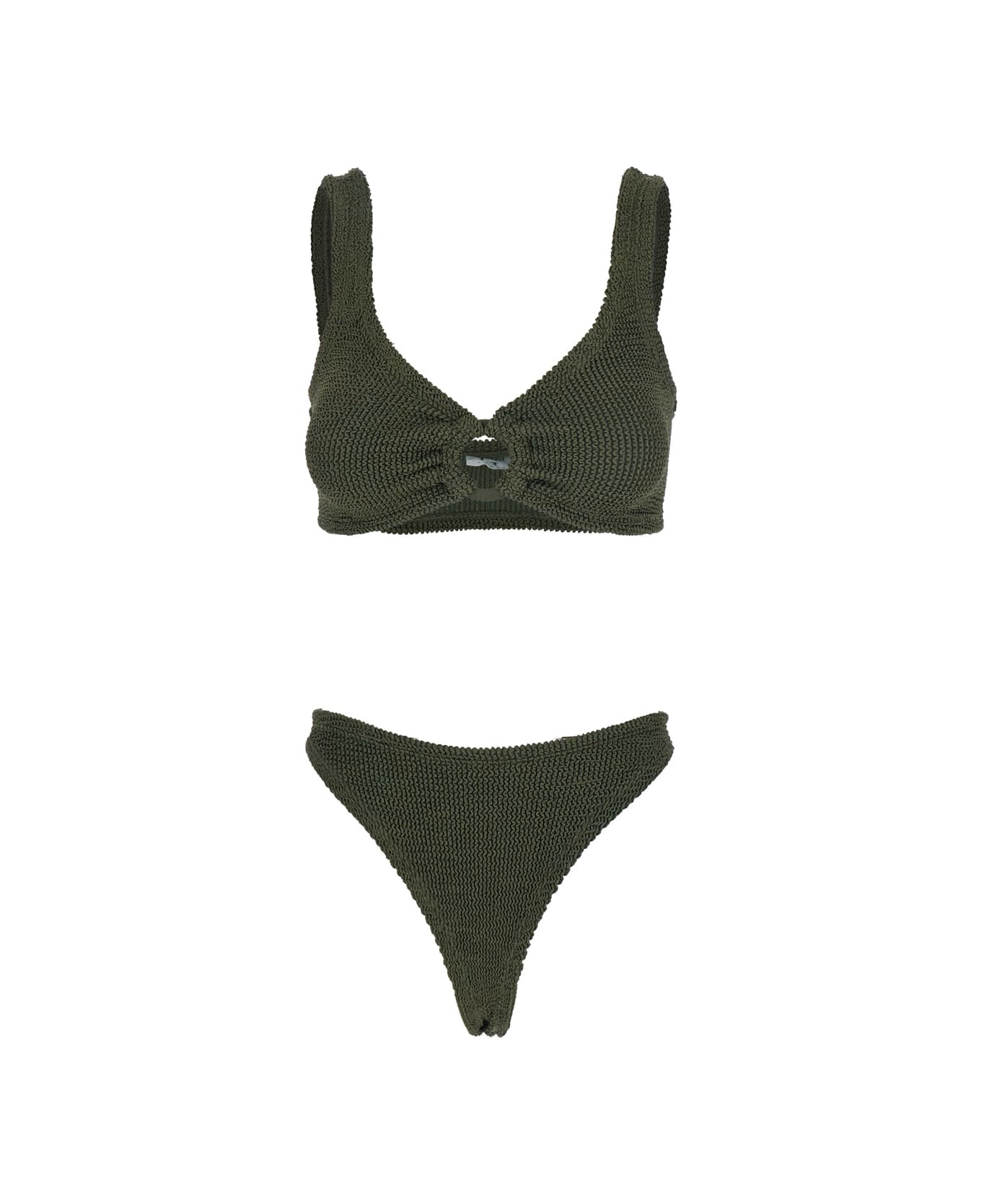 'julia' Green Bikini With Chunky Fixed Straps And Cut-out With Ring In Tech Fabric Stretch Woman - 1
