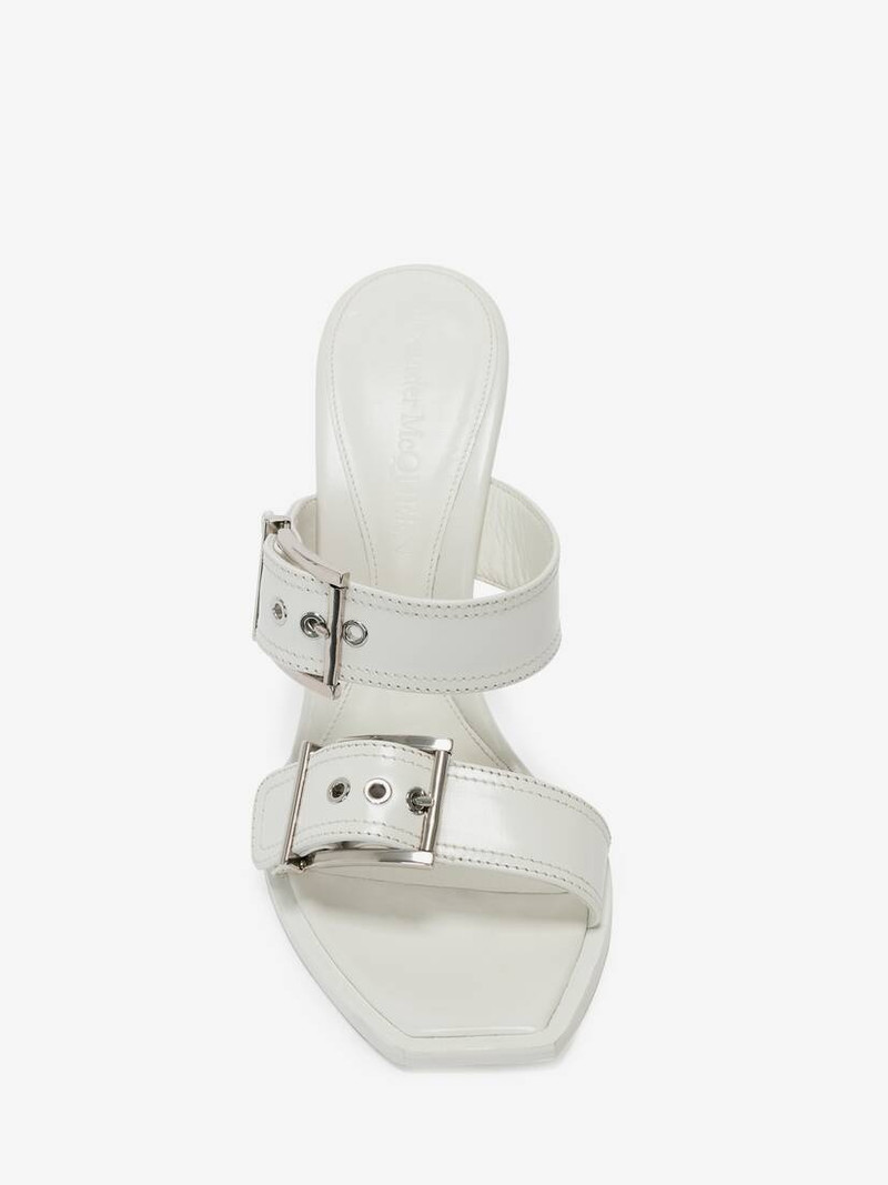 Women's Double Buckle Punk Mule in Ivory/silver 4