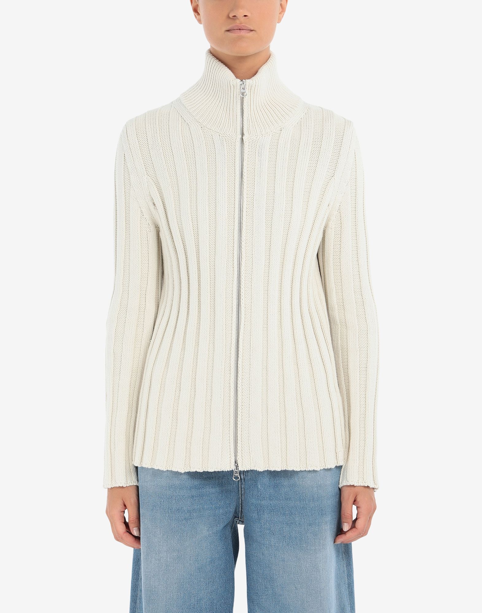 Embroidered zip-up ribbed sweater - 5