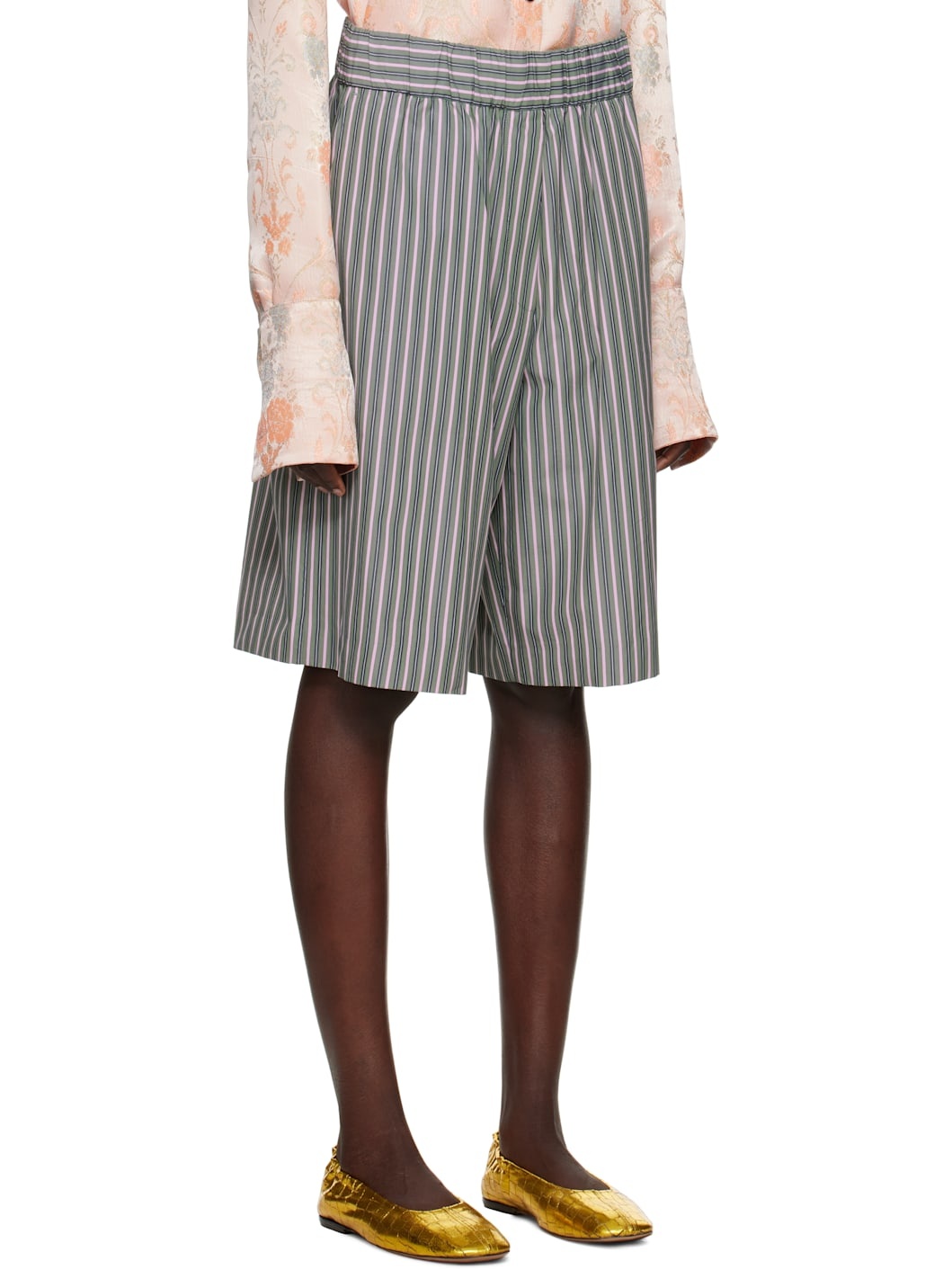 Green & Pink Striped Shorts - 2