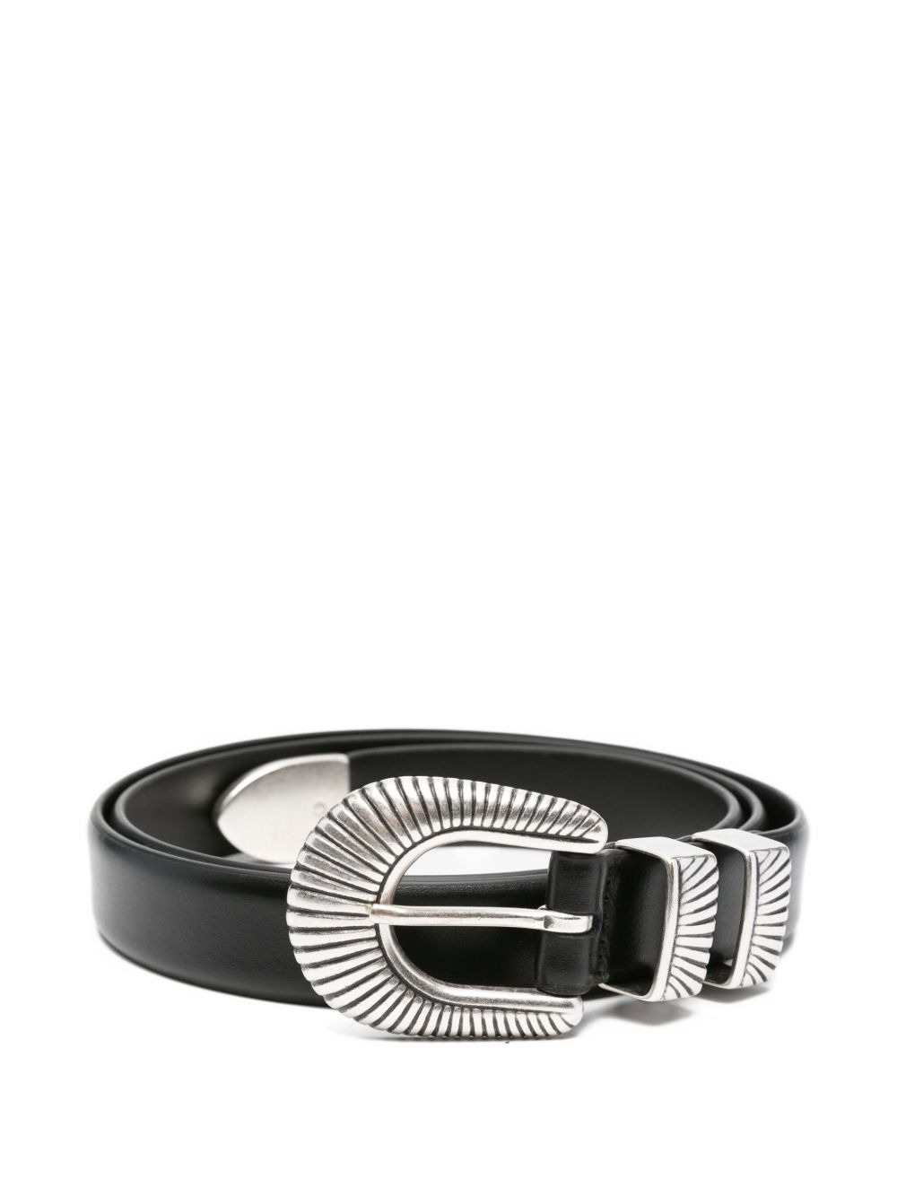 leather shell-buckle belt - 1