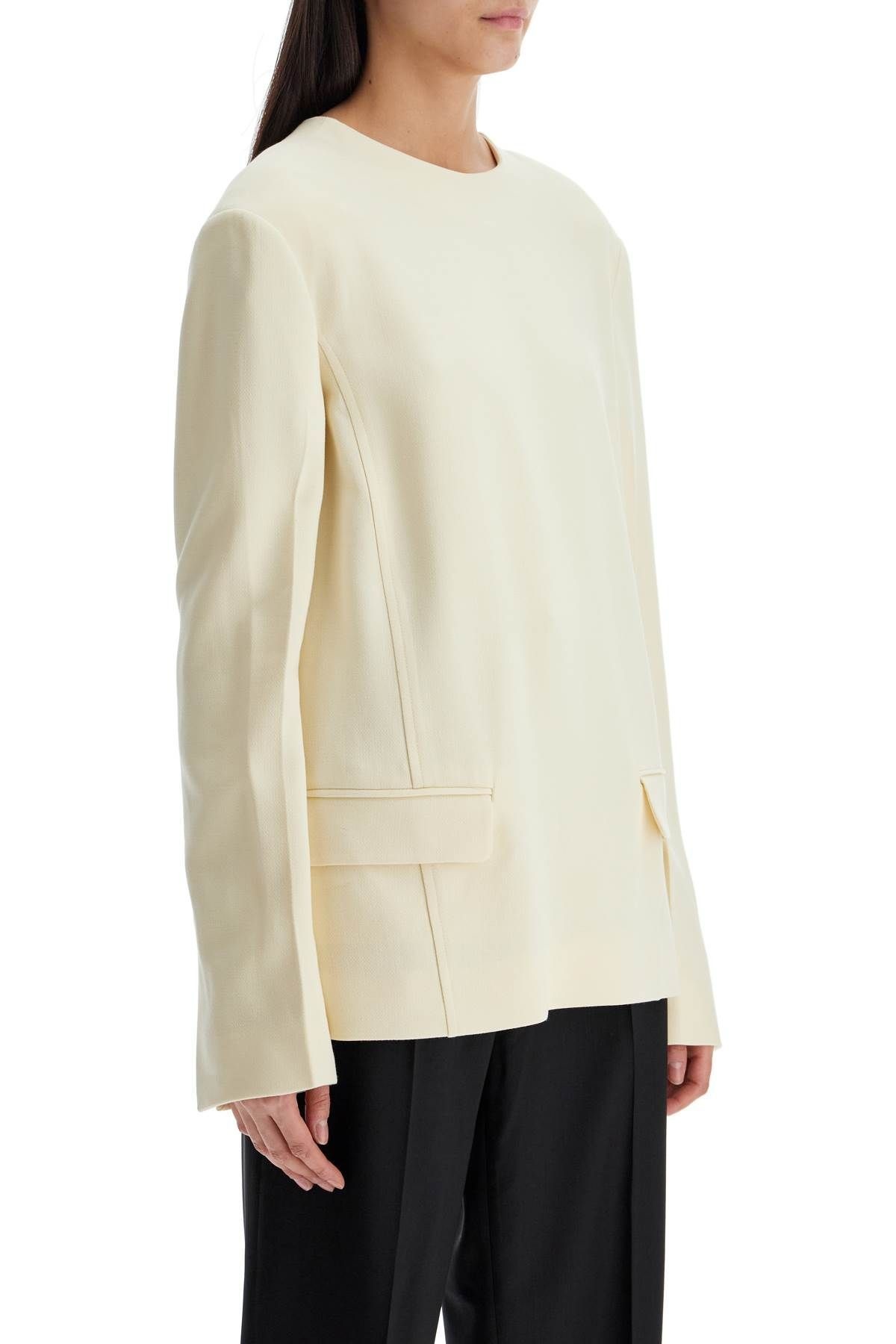 SS25【TOTEME】Beige Long Sleeve Top with applied pockets Totême BEIGE LONG SLEEVE TOP WITH APPLIED POCKETS IN VISCOSE