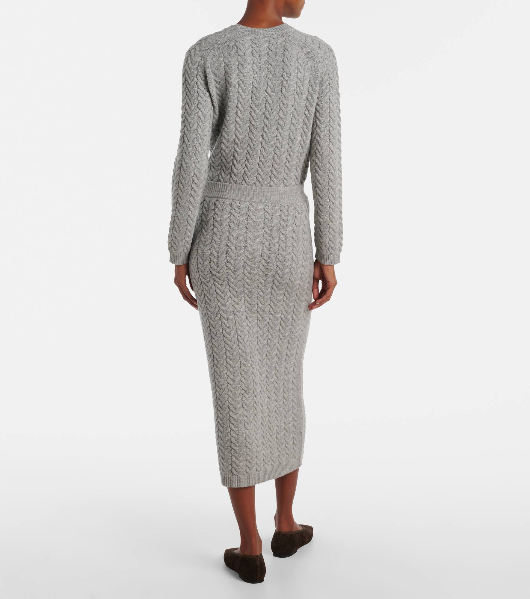Cable-knit wool and cashmere pencil skirt - 3