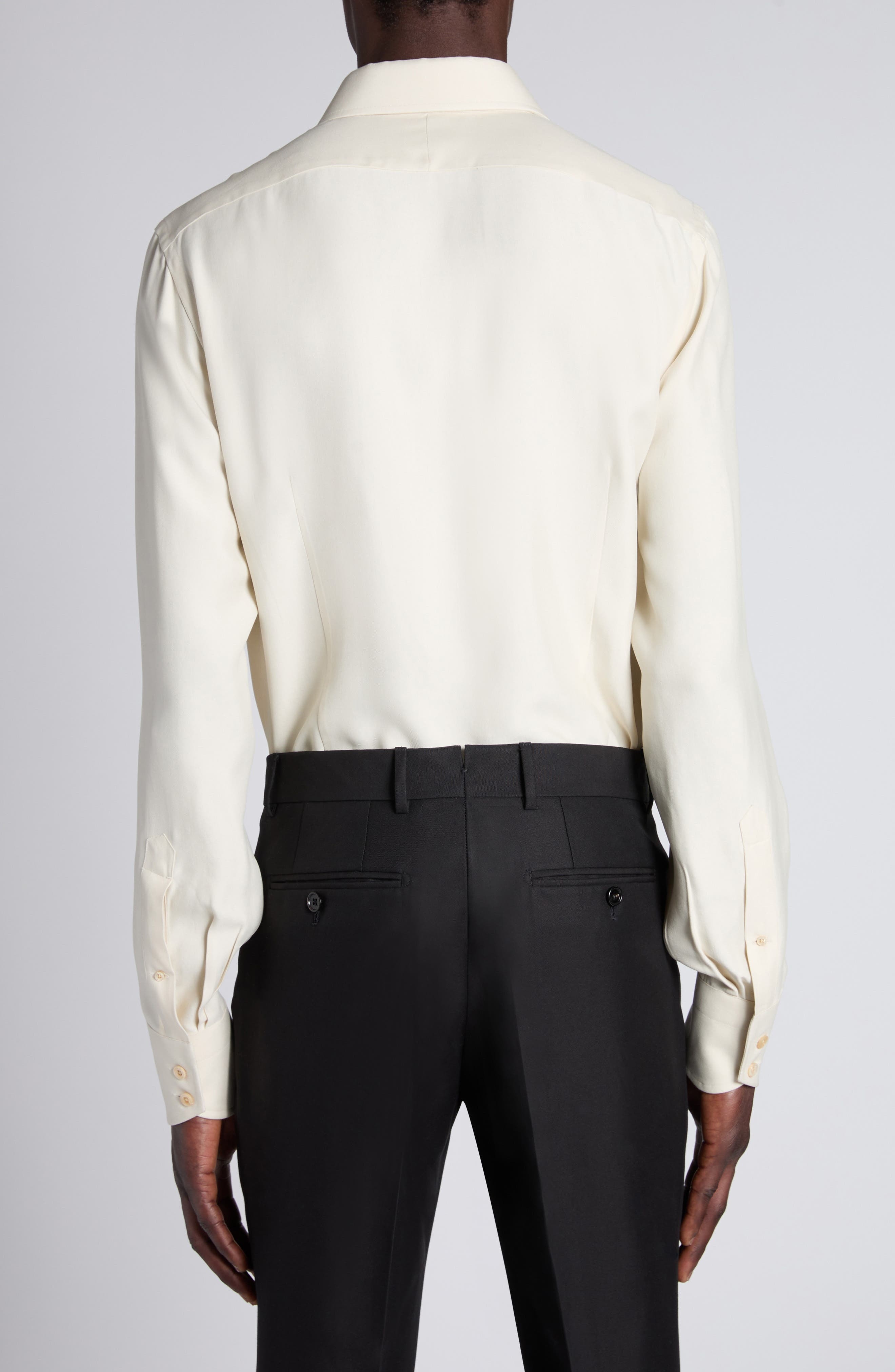 TOM FORD Classic Fit Silk & Curpo Twill Button-Up Shirt in Canvas White at Nordstrom - 3