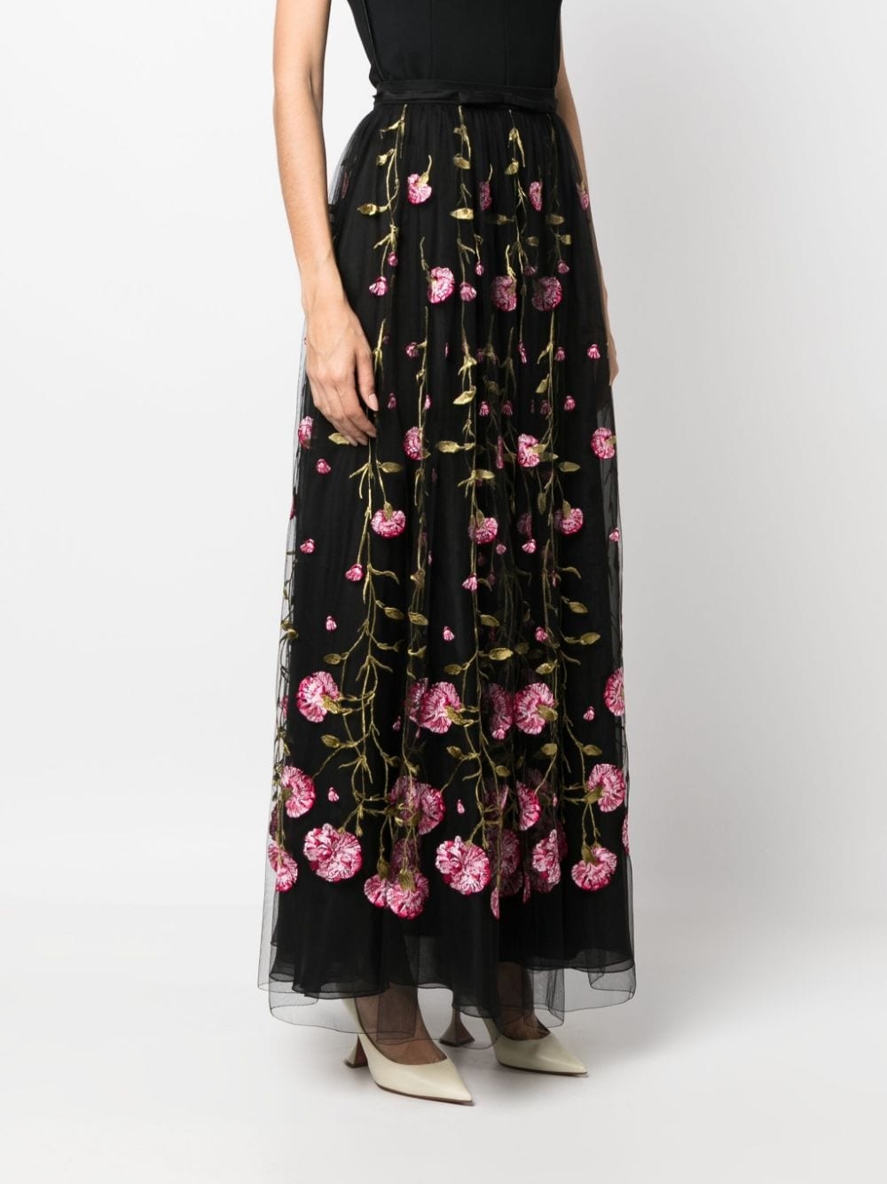 floral-embroidered tulle maxi skirt - 3