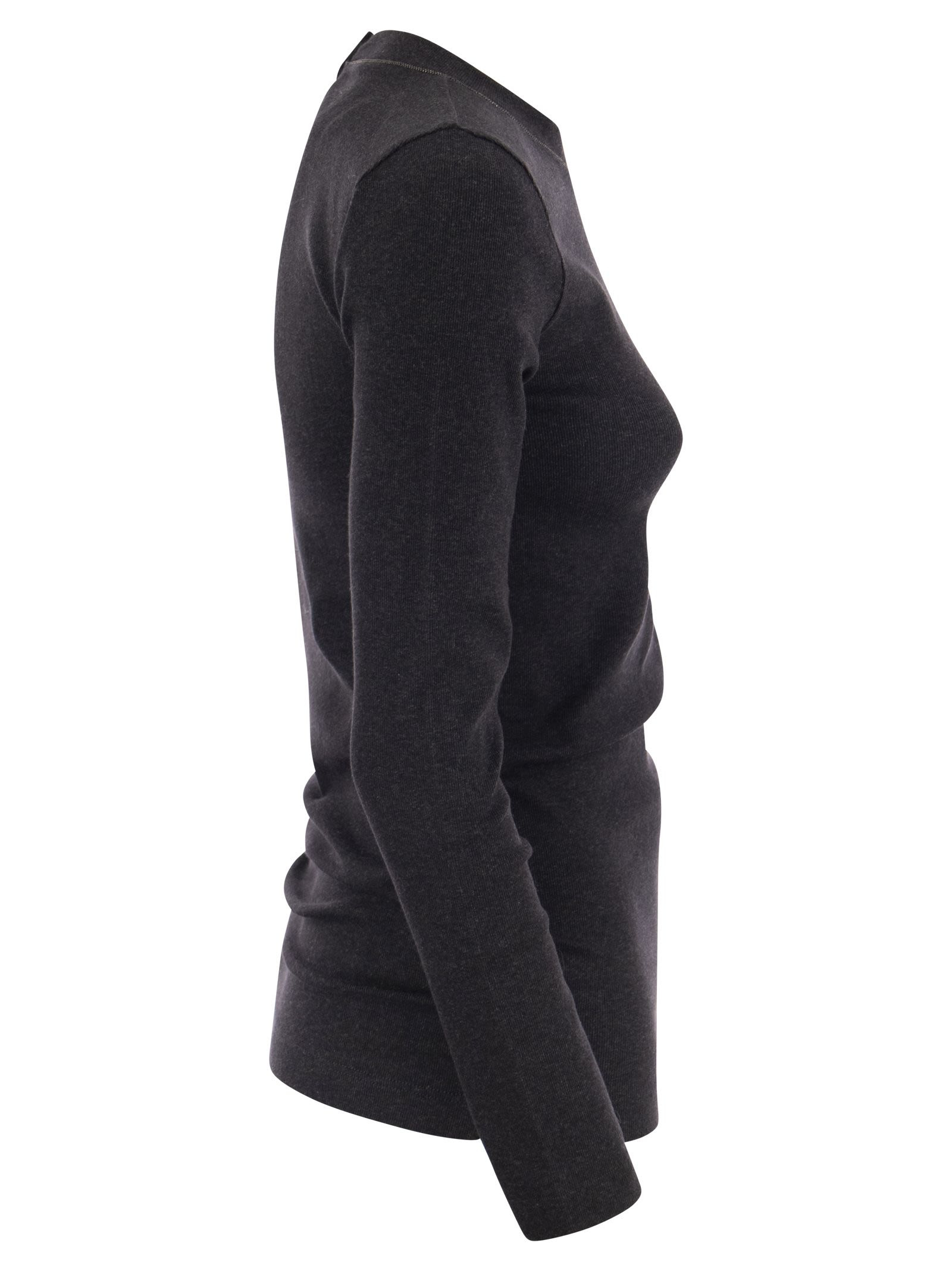 Brunello Cucinelli Women Ribbed Stretch Cotton Jersey T-Shirt With Jewellery - 3