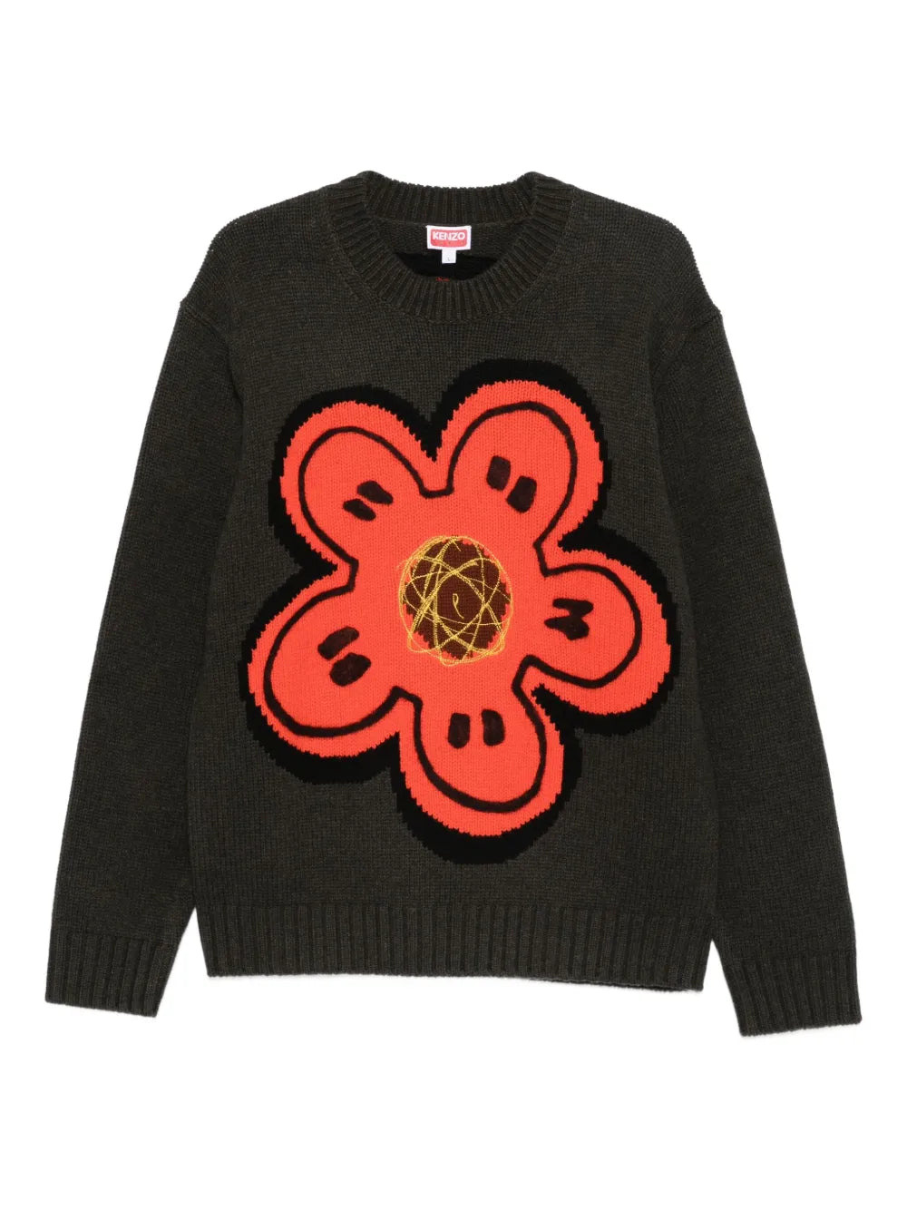 Crewneck Sweater With Floral Decoration - 1