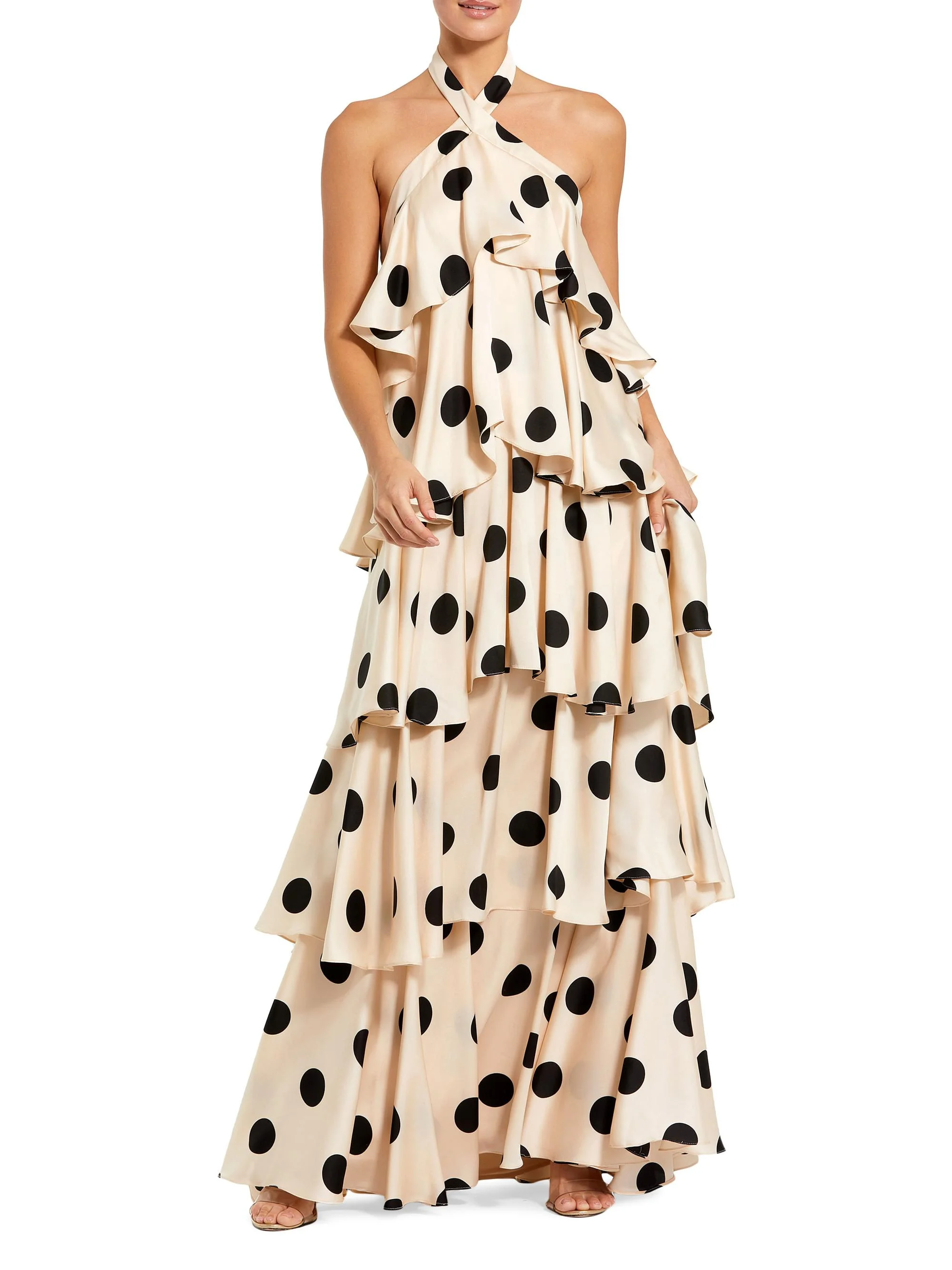 Women's Ieena Polka Dot Charmeuse Halterneck Gown - Cream Black - 1