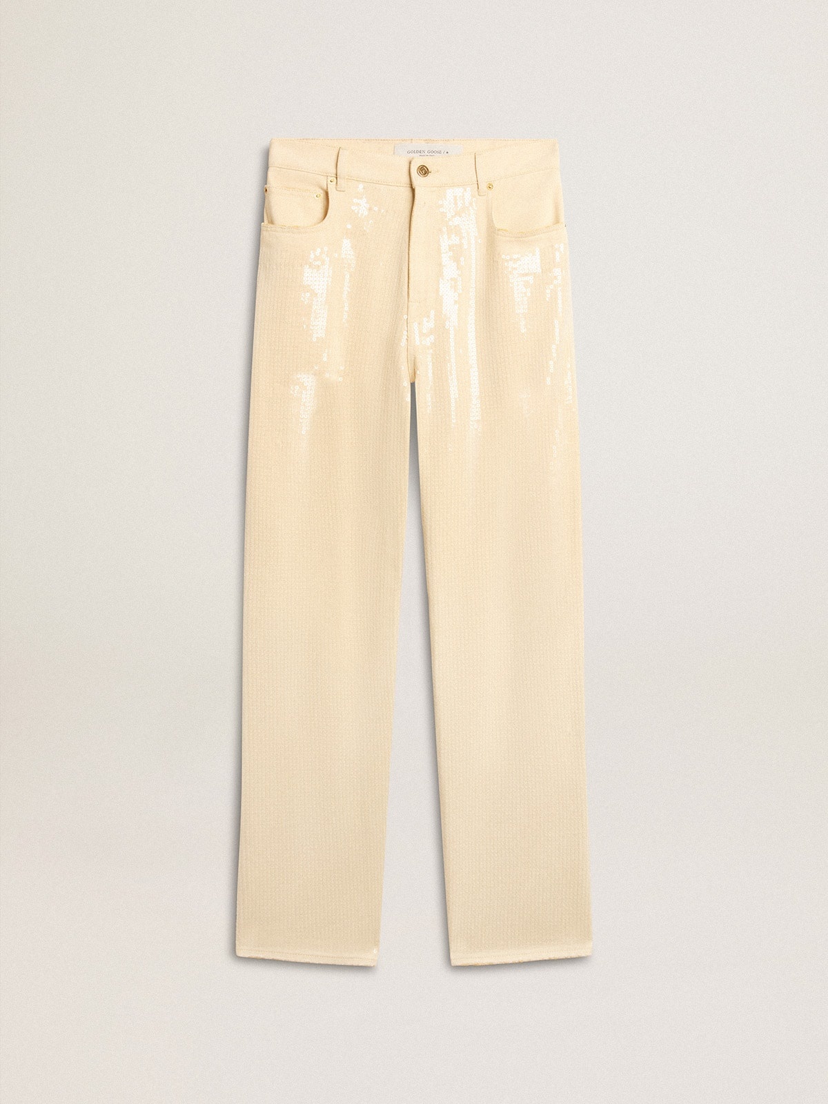 Ecru pants with transparent all-over sequins - 1