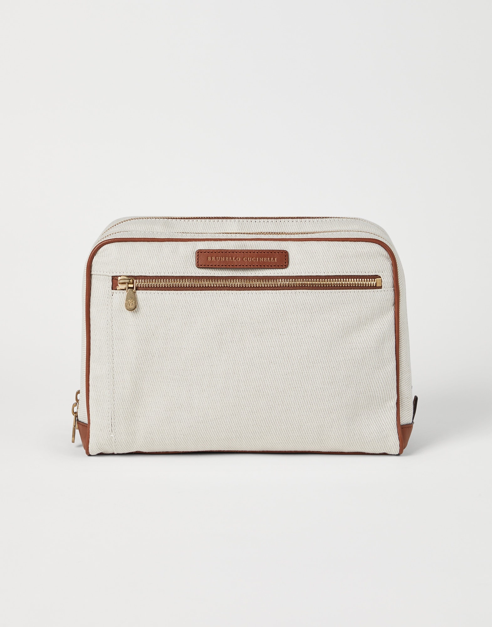 Cotton and linen cavalry and calfskin beauty case - 1