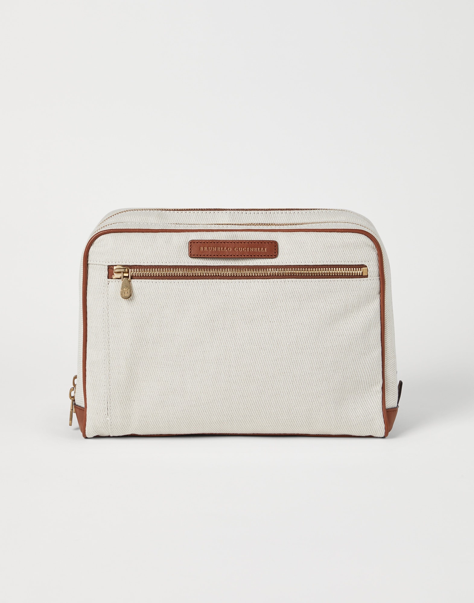 Cotton and linen cavalry and calfskin beauty case - 1