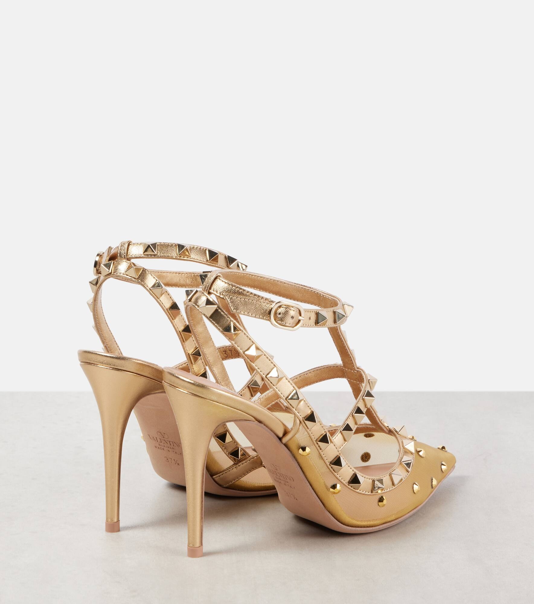 Rockstud mesh and leather pumps - 3