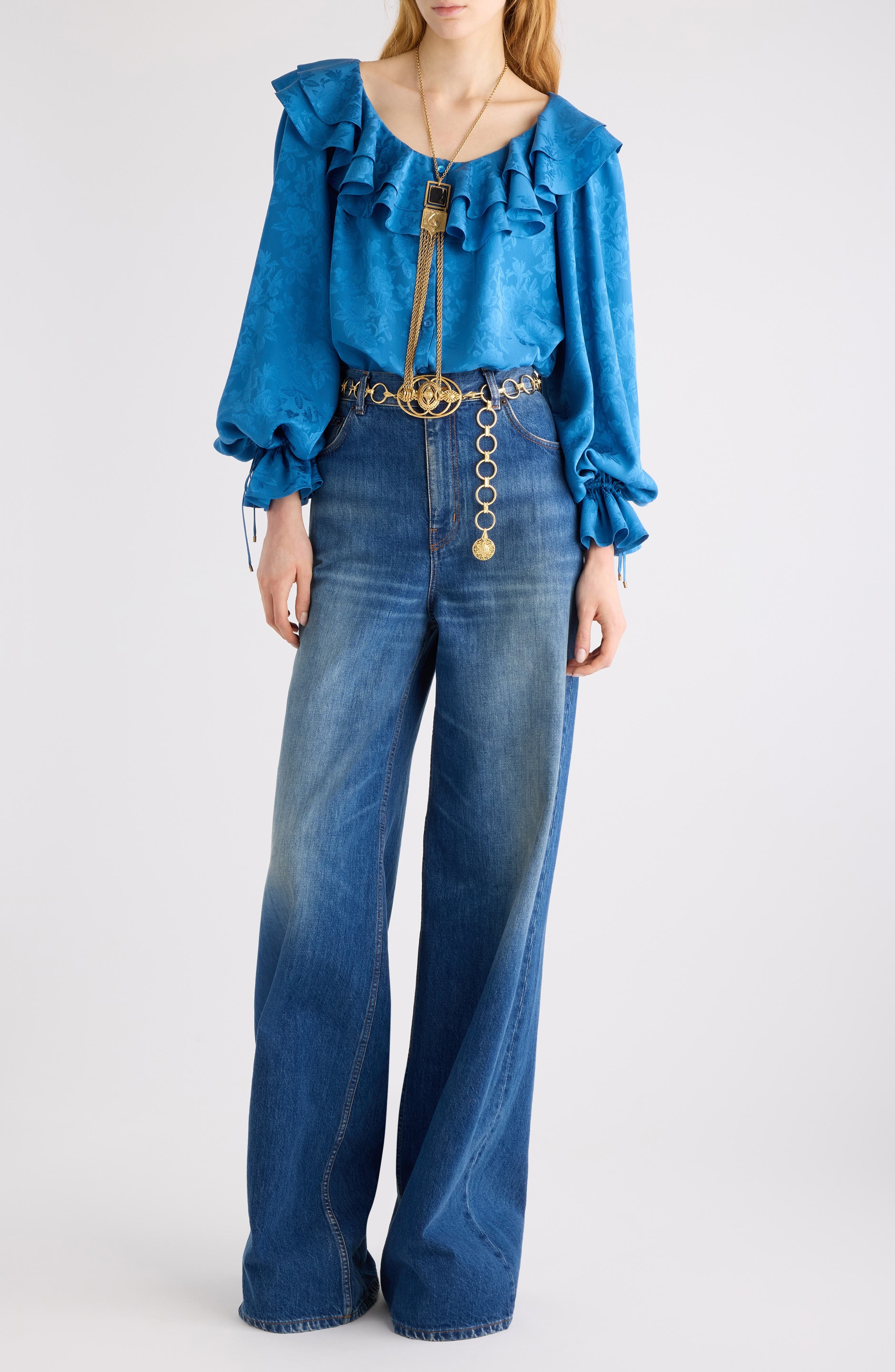 Chloé Floral Jacquard Silk Top in Deep Water at Nordstrom - 2