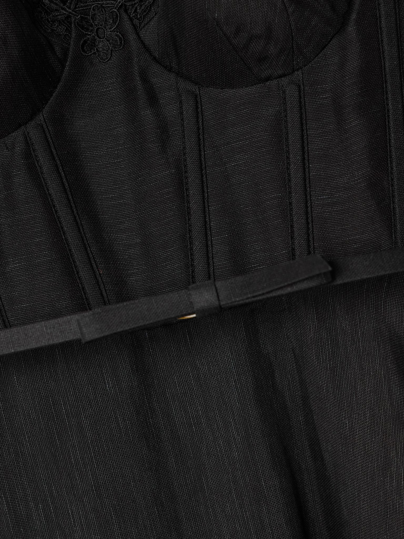 Hypnotic Picnic belted lace-trimmed linen and silk-blend midi dress Black - 4