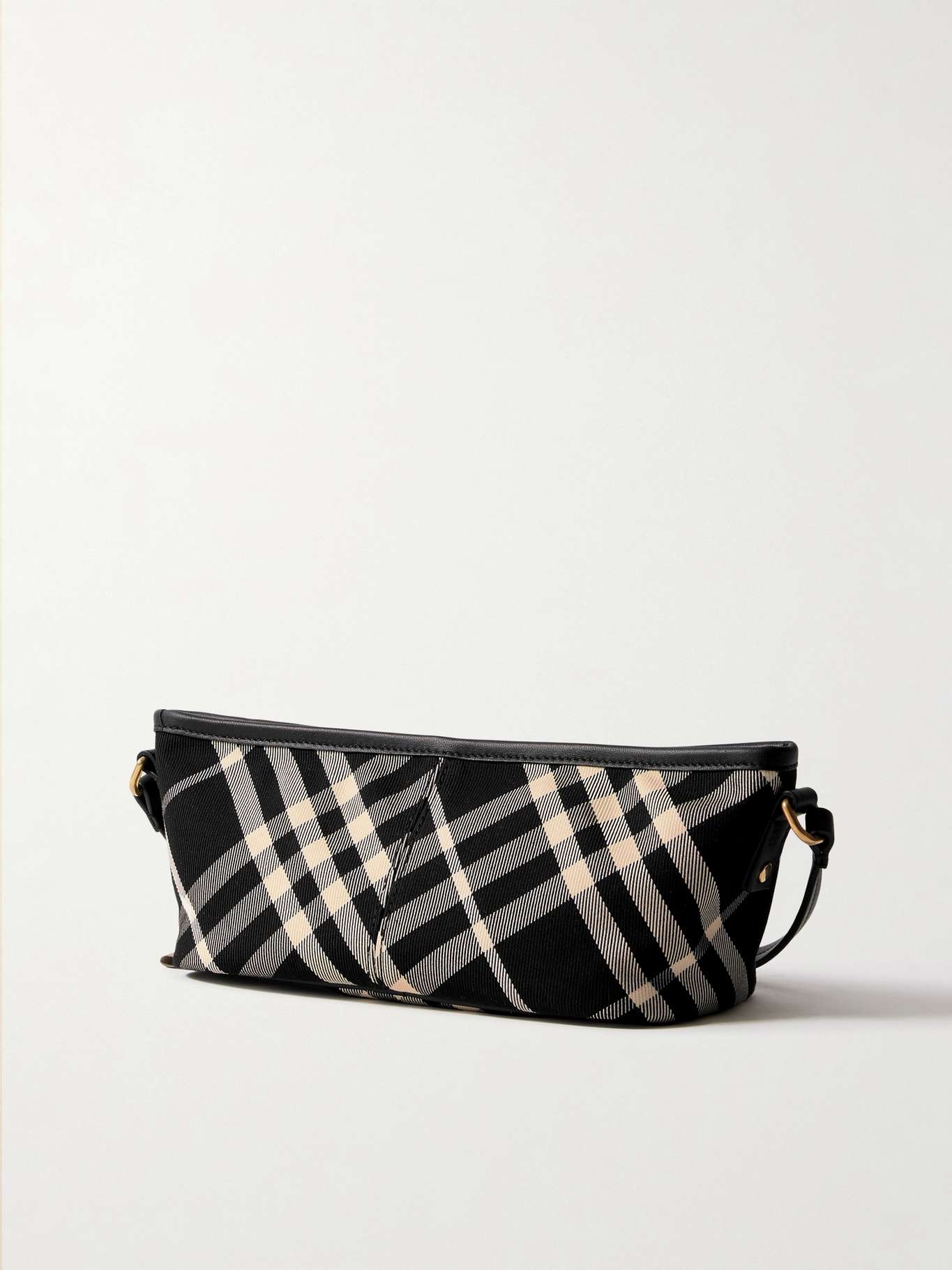 Leather-trimmed checked cotton-twill shoulder bag - 3