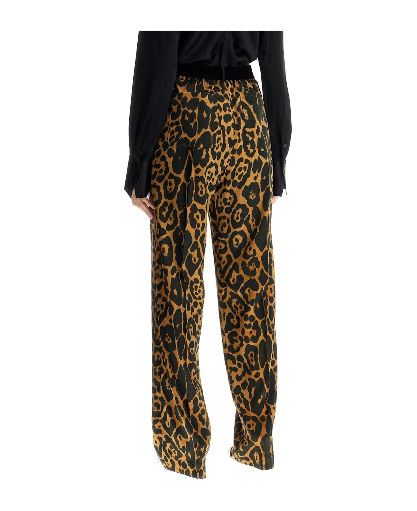 Wide Leg Leopard Print Silk Pants In Camel And Black - 3