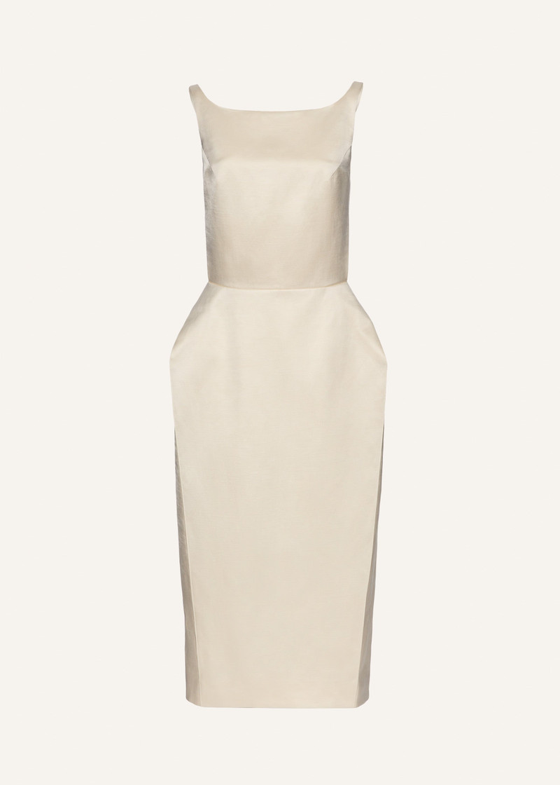 Roundneck hip pad midi dress in cream 1