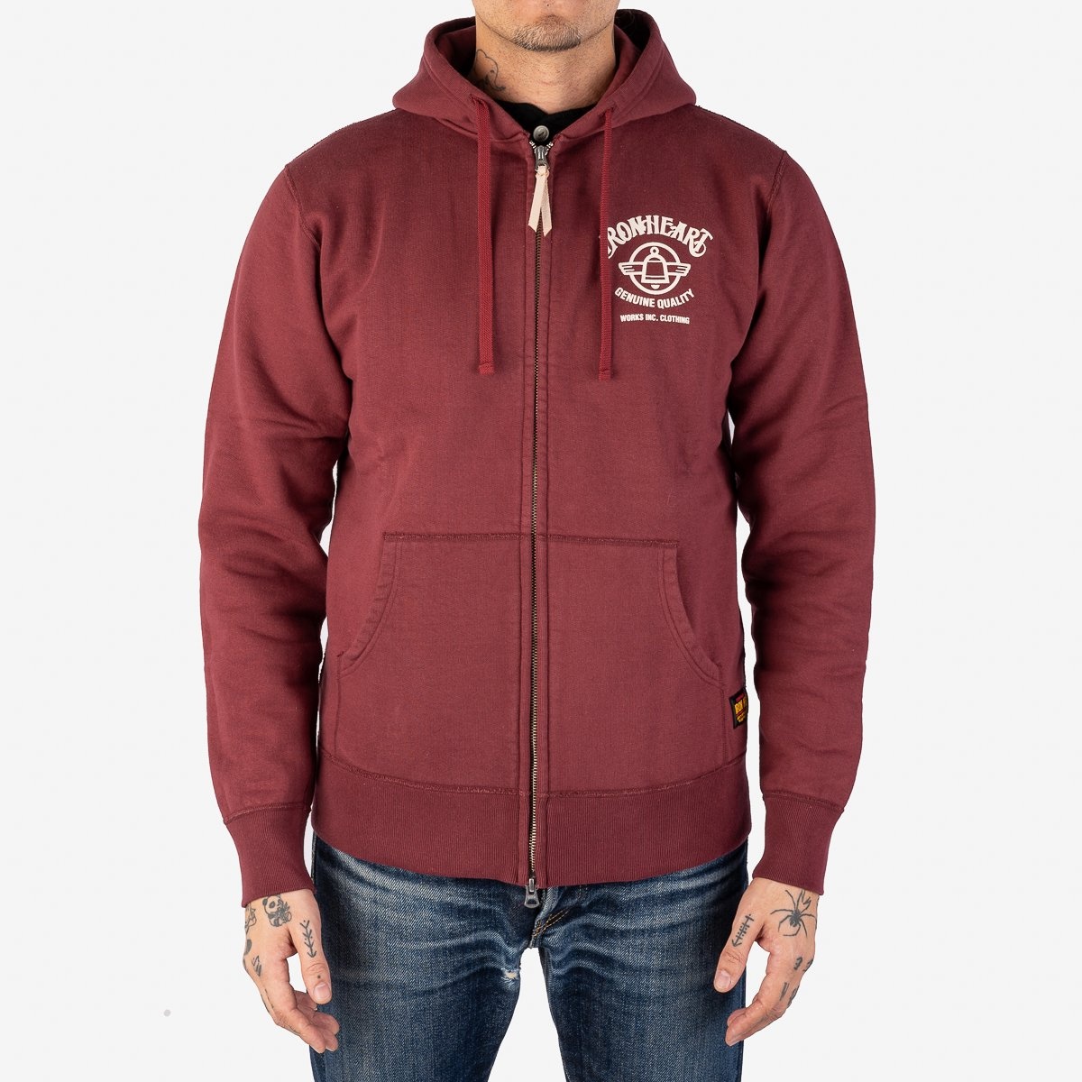 IHSW-58-BUR Printed 14oz Ultra Heavyweight Loopwheel Cotton Zippered Hoodie - Burgundy - 2