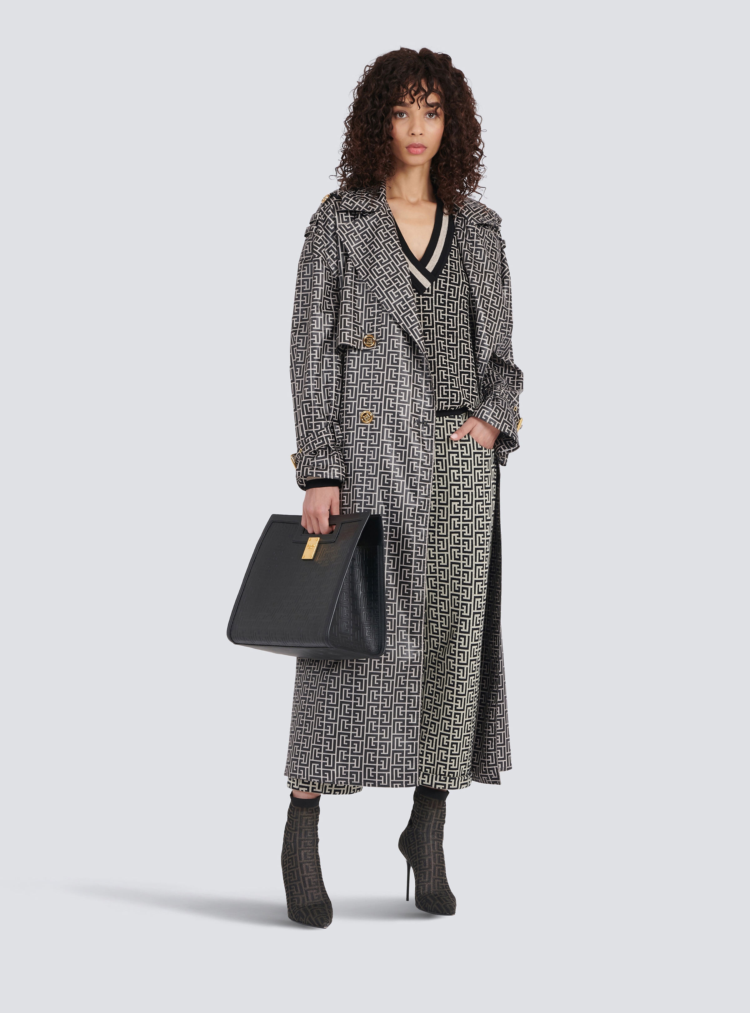 Balmain print monogram trench coat - 3