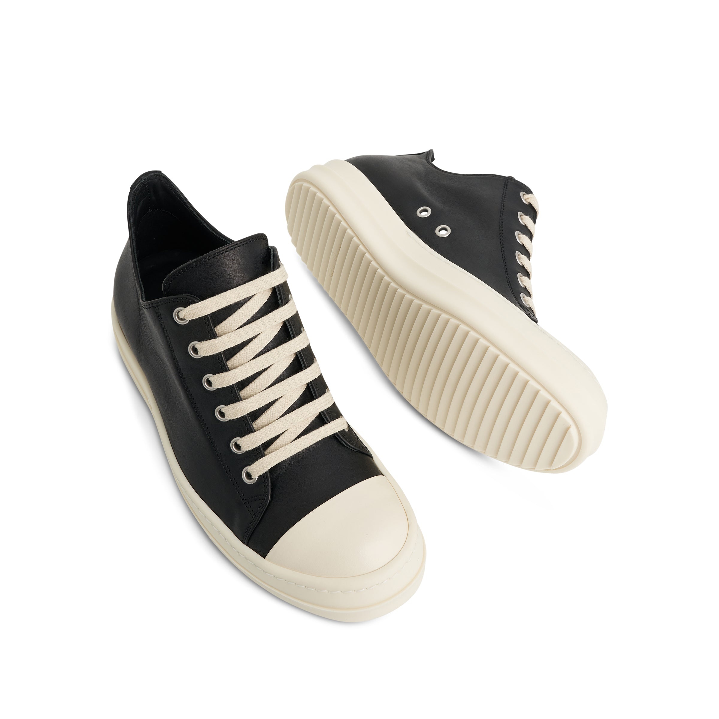 Washed Calf Low Top Sneaker in Black/Milk - 4