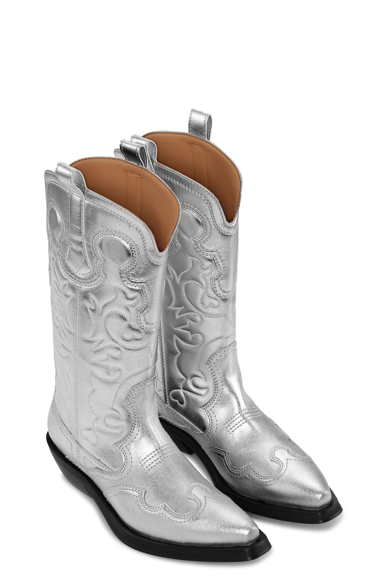 SILVER MID SHAFT EMBROIDERED WESTERN BOOTS - 2