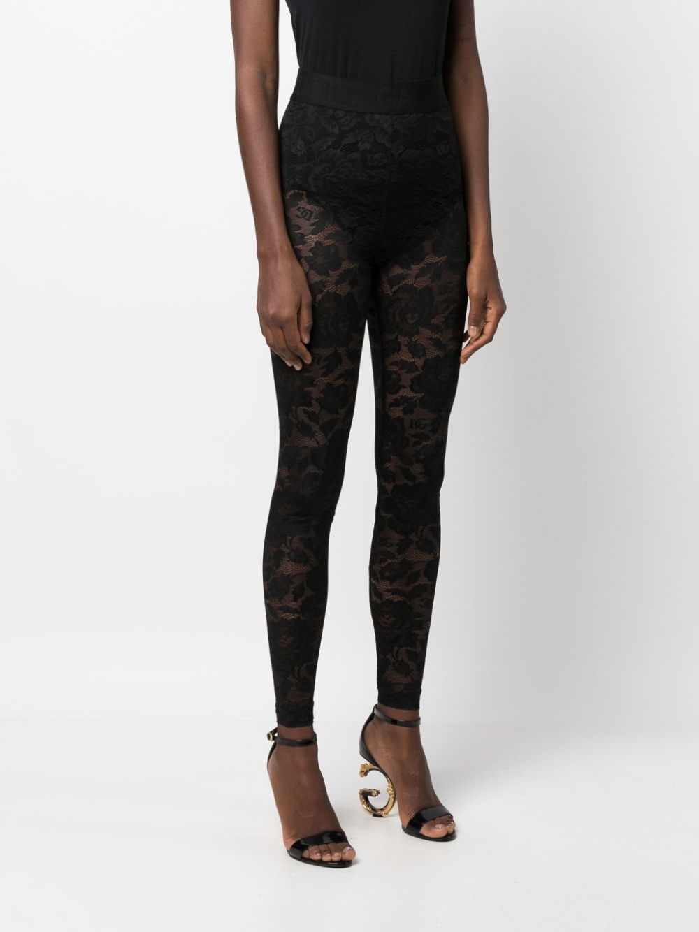 floral-lace logo-waistband leggings - 3