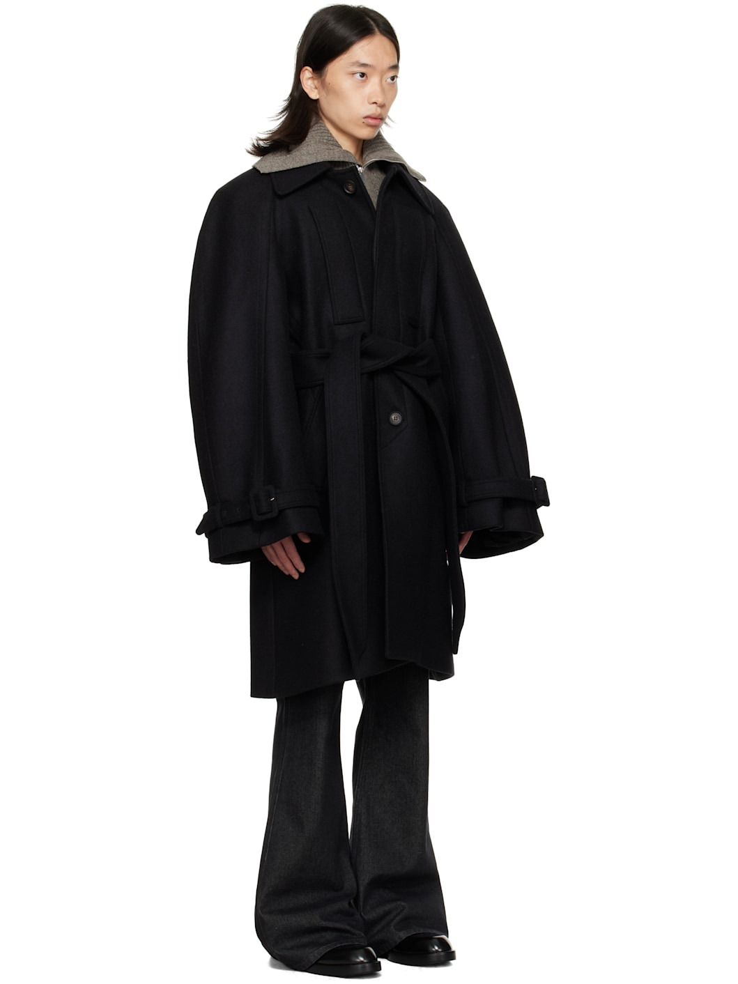 Black Long Raglan Coat - 2
