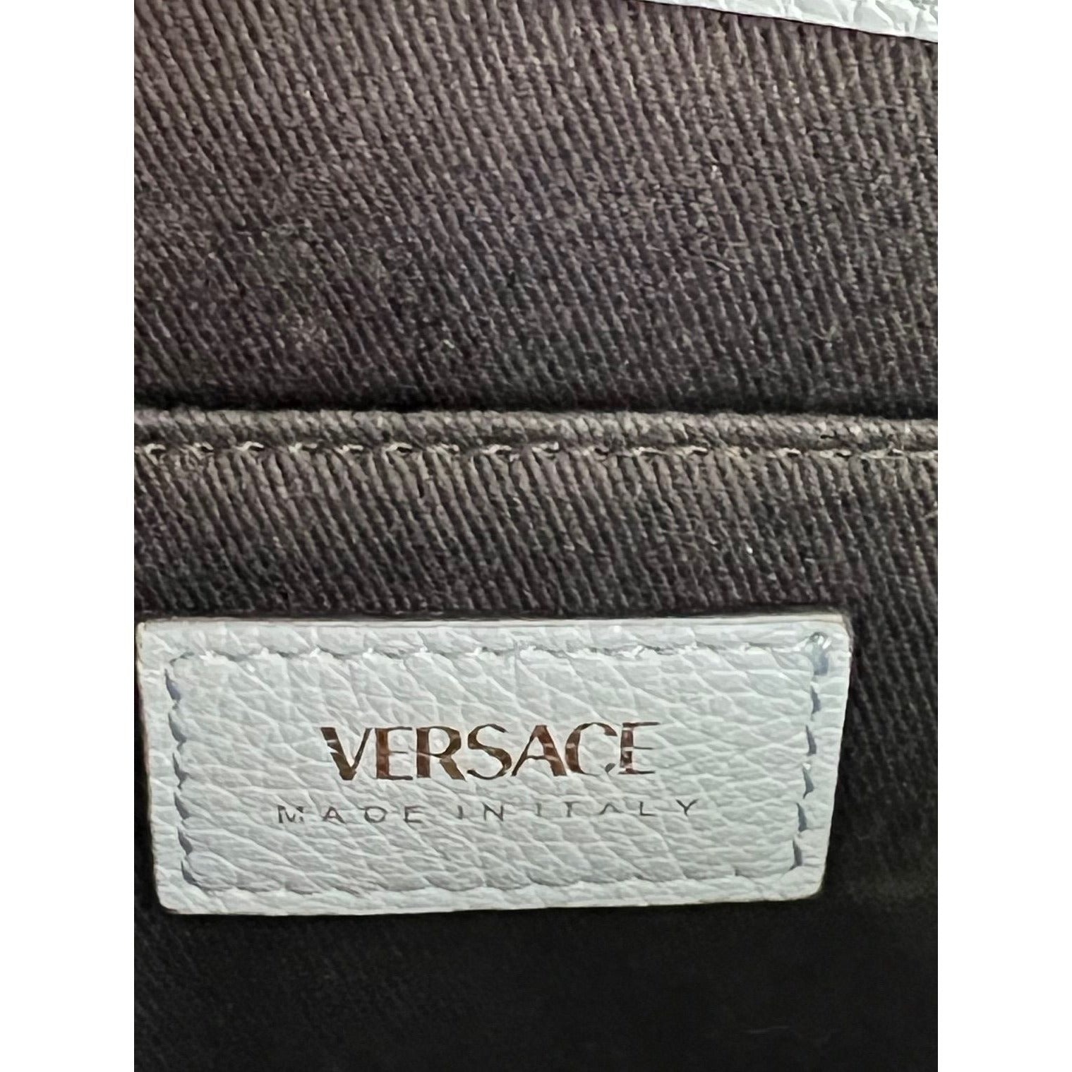 Versace nVirtus Top Handle Grained Calfskin Light Blue Tote - 9