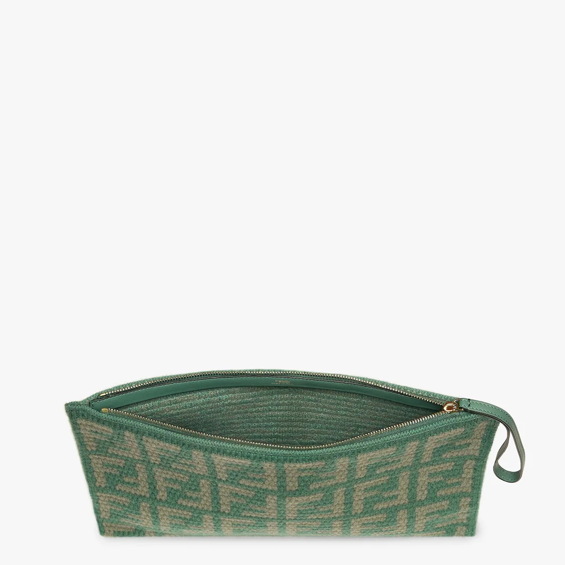 Green leather and cashmere pouch - 3