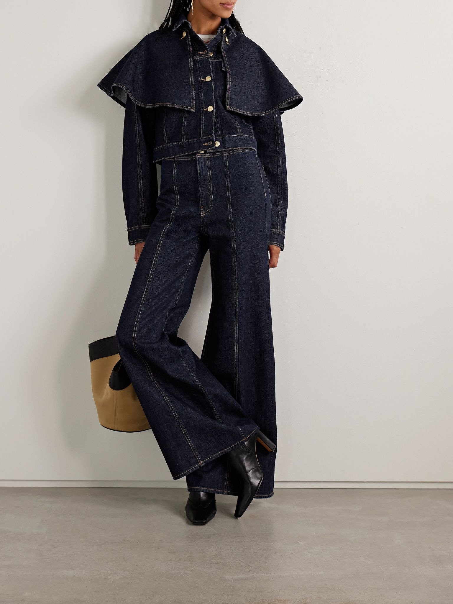 The Anais convertible cape-effect denim jacket Dark denim - 2