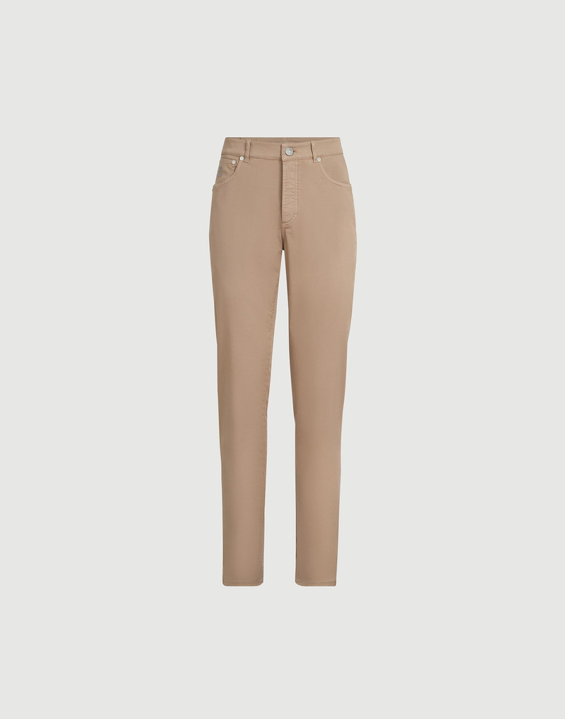 Garment-dyed Italian-fit five-pocket trousers in American Pima comfort cotton gabardine 1