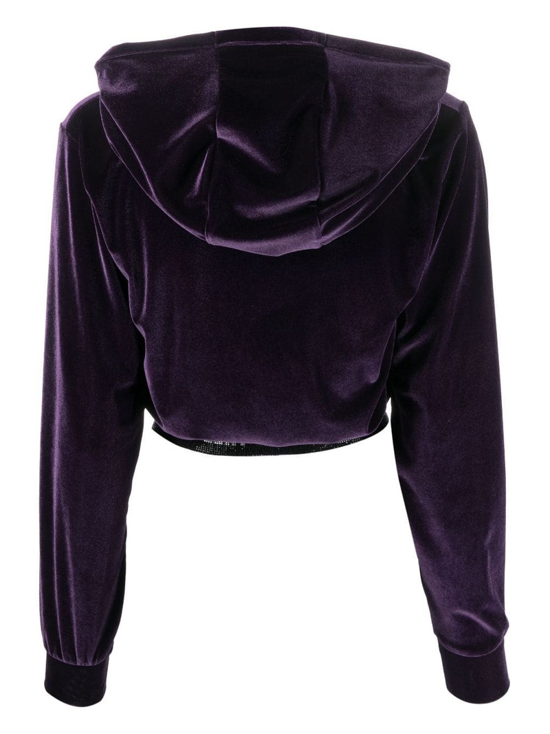 PHILIPP PLEIN logo-embellishment velour hoodie outlook