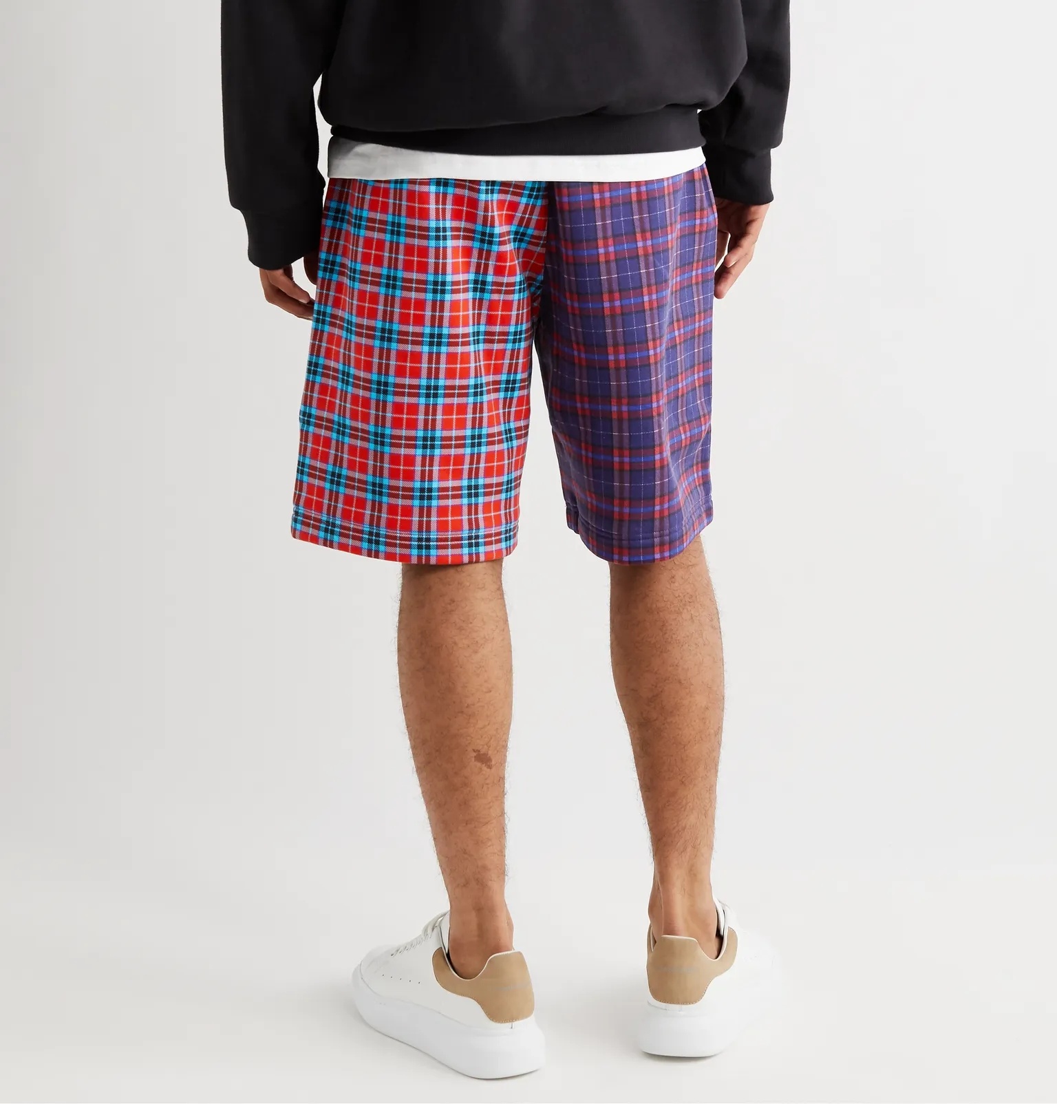 Wide-Leg Checked Cotton-Blend Jersey Drawstring Shorts - 4