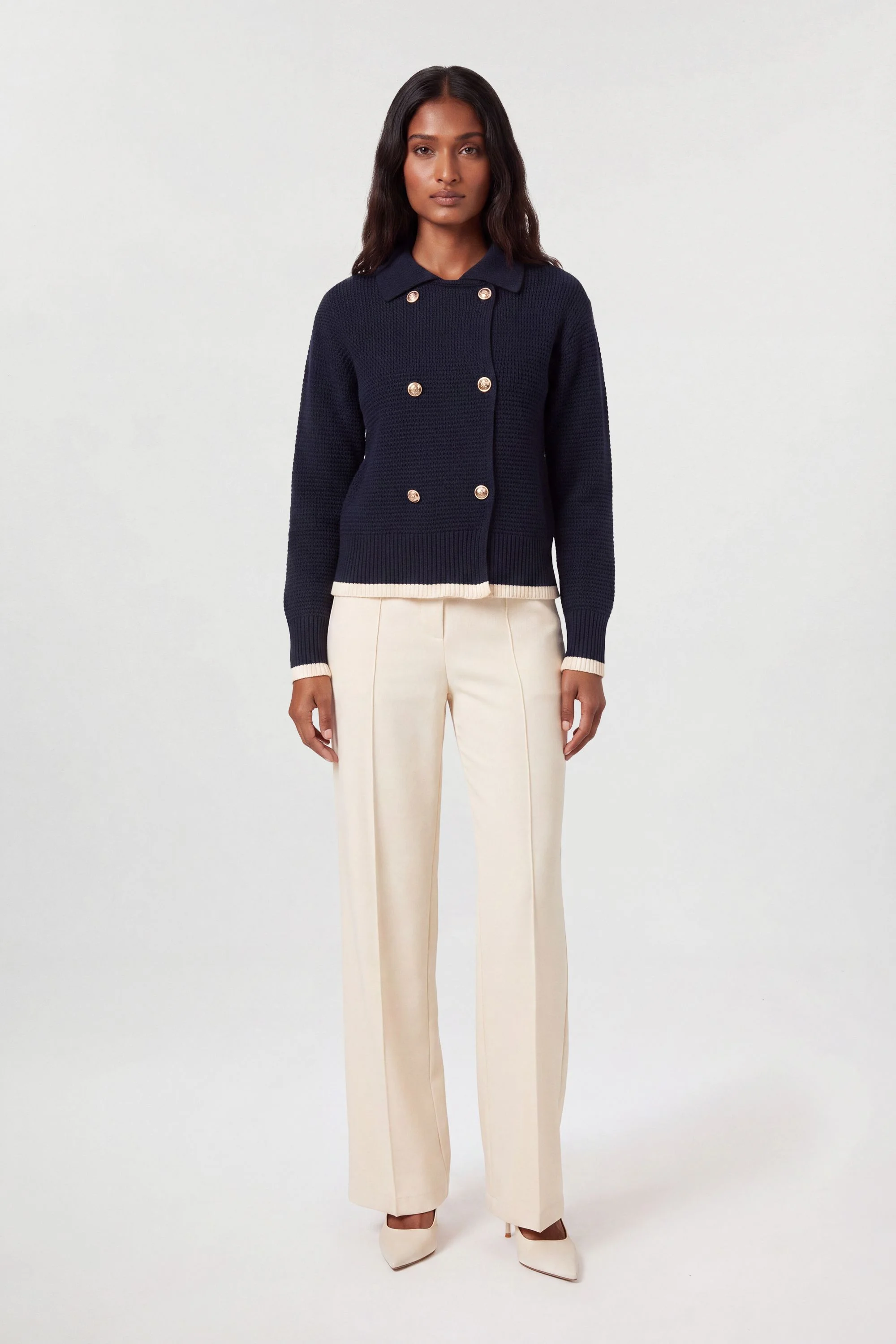 Cotton Button Detail Knit Boxy Cardigan - 1