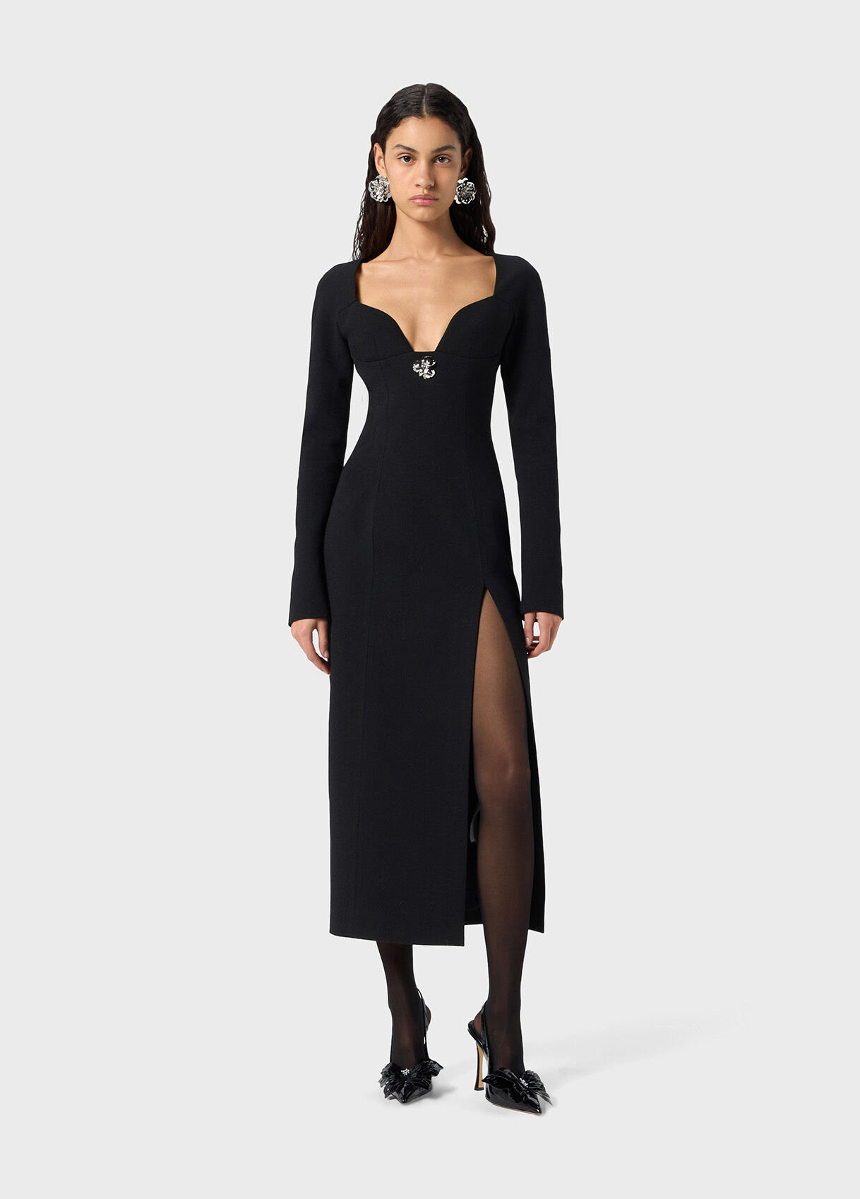 MIDI DRESS IN CRÊPE WITH METAL ROSE - 5